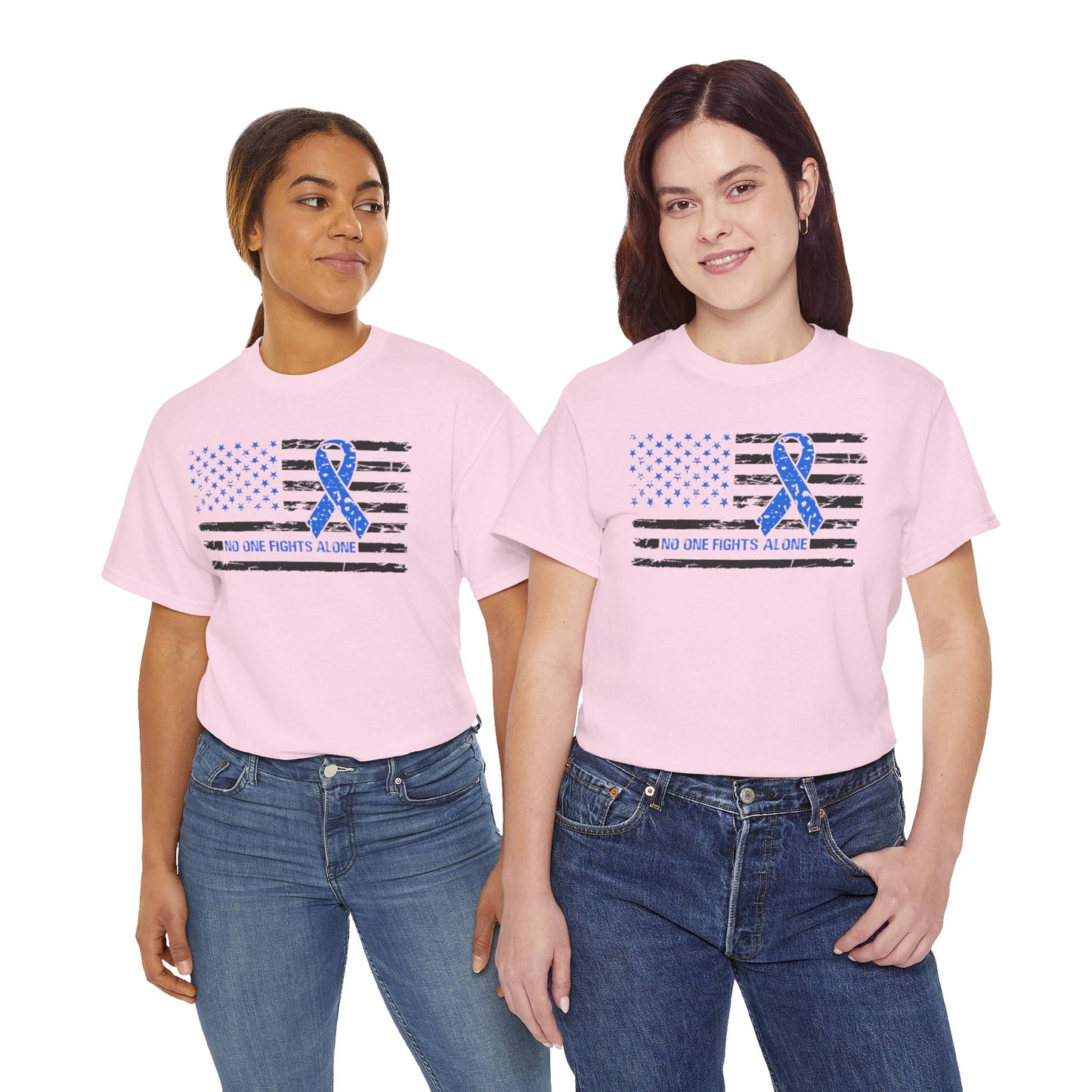 No one fights alone - Colon Cancer Unisex Heavy Cotton Tee