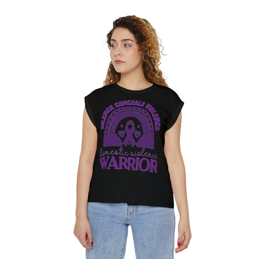 Silence Conceals Violence Women’s Flowy Rolled Cuffs Muscle Tee