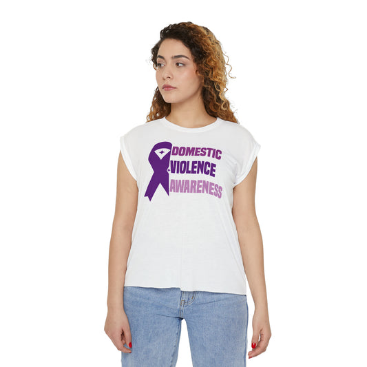 Domestic Violence Awareness  Women’s Flowy Rolled Cuffs Muscle Tee