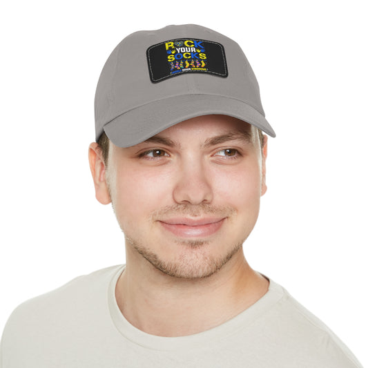 Rock your socks Down Syndrome Dad Hat with Leather Patch (Rectangle)