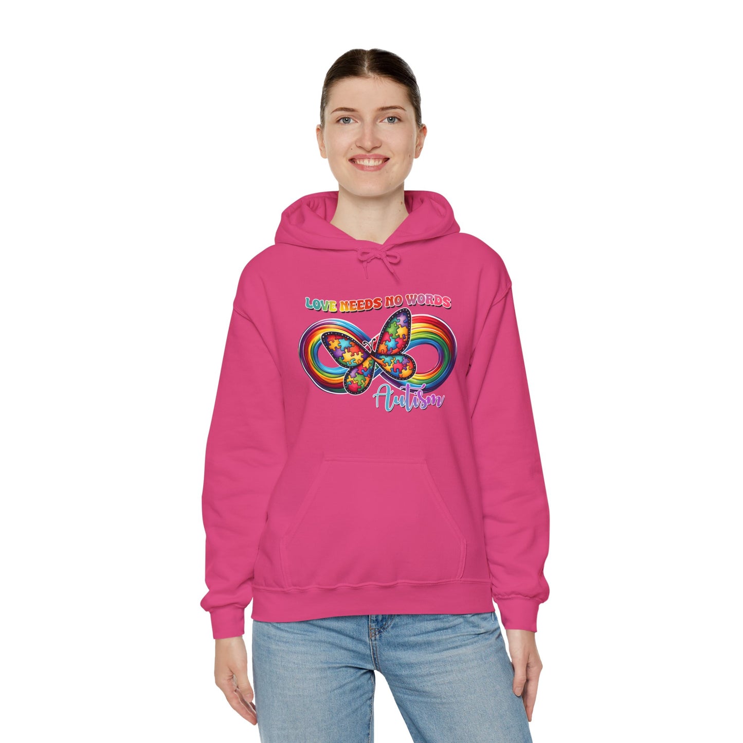 Autism Love needs no words Unisex Heavy Blend™ Hooded Sweatshirt