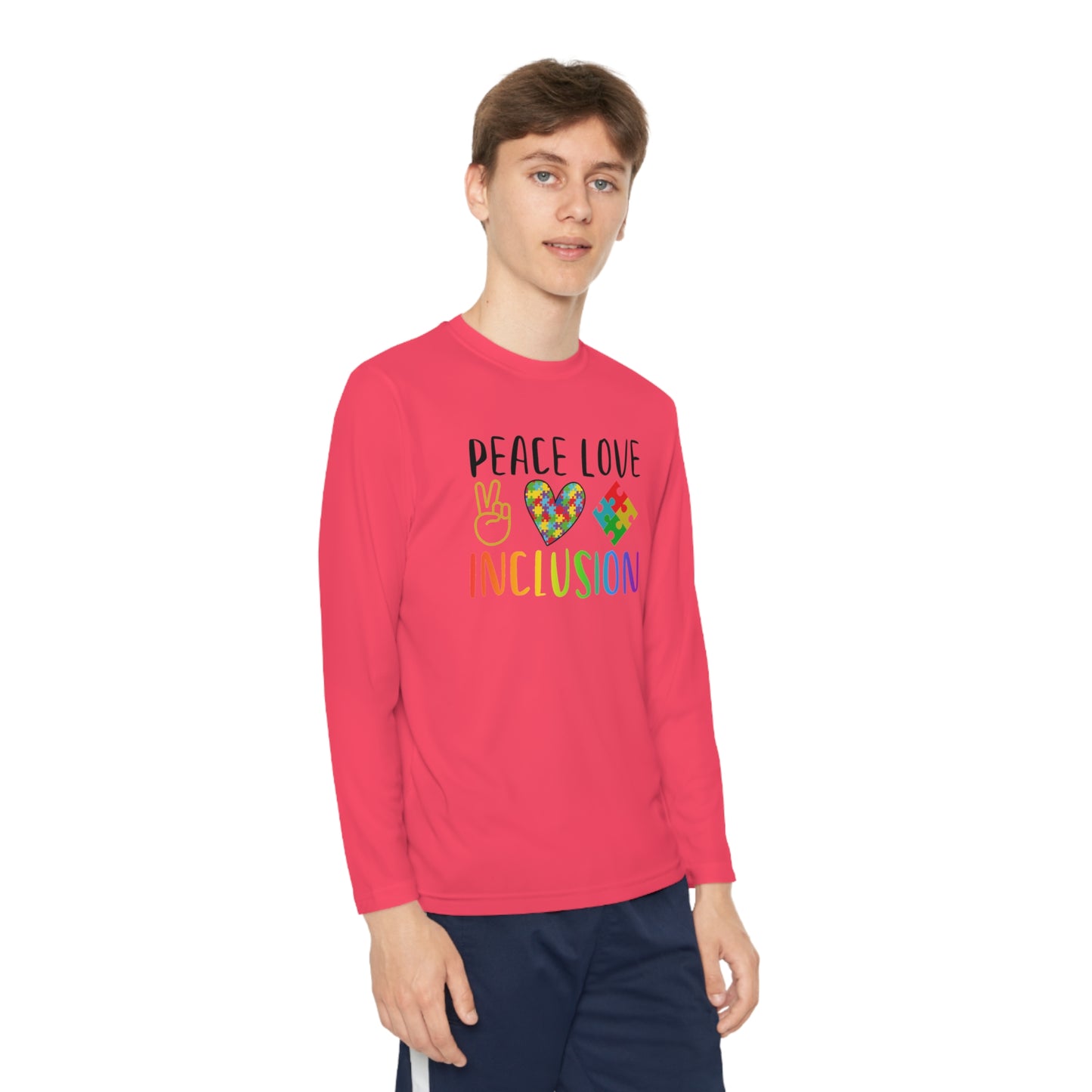 Autism Peace Love Inclusion Youth Long Sleeve Competitor Tee