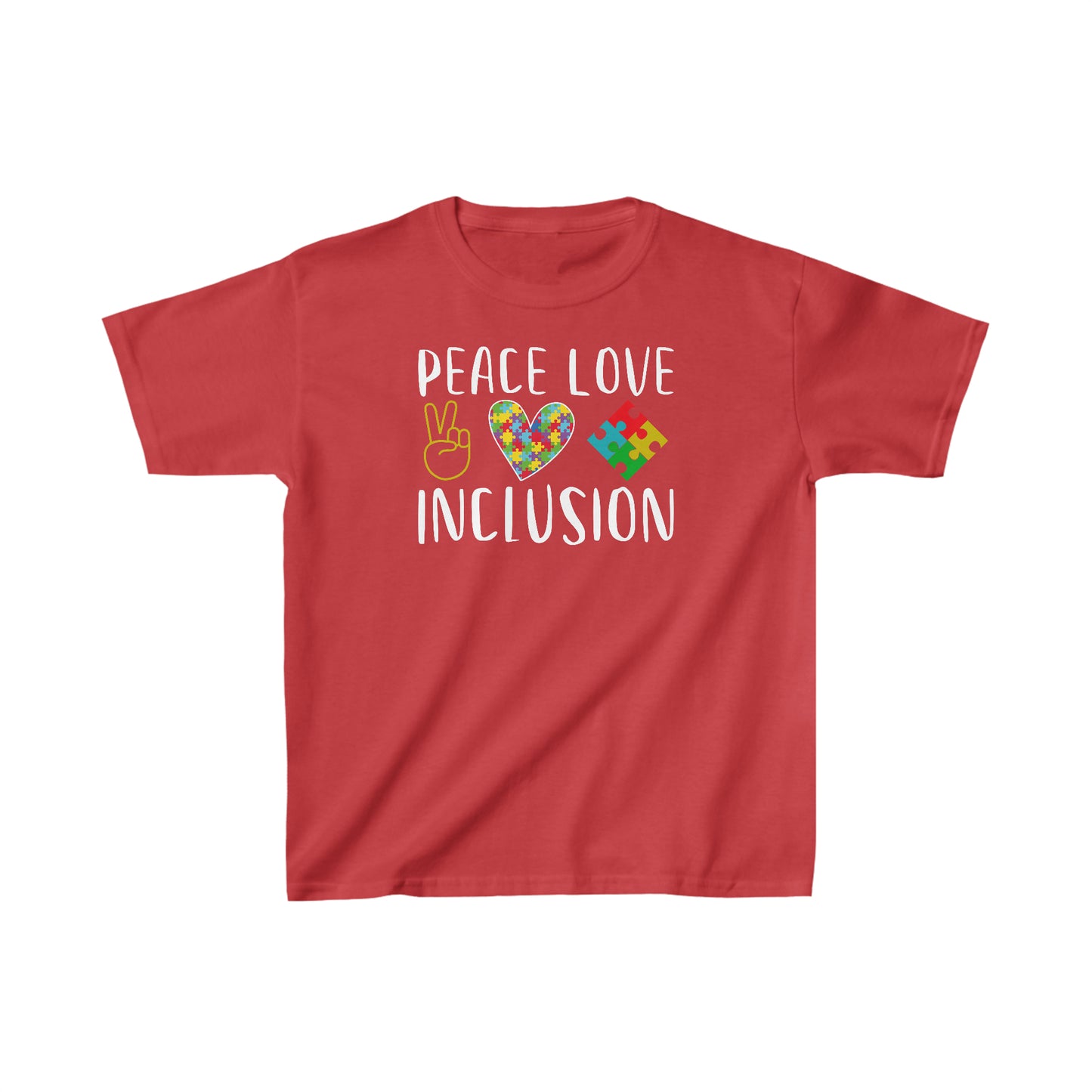 Autism Peace Love Inclusion Kids Heavy Cotton™ Tee