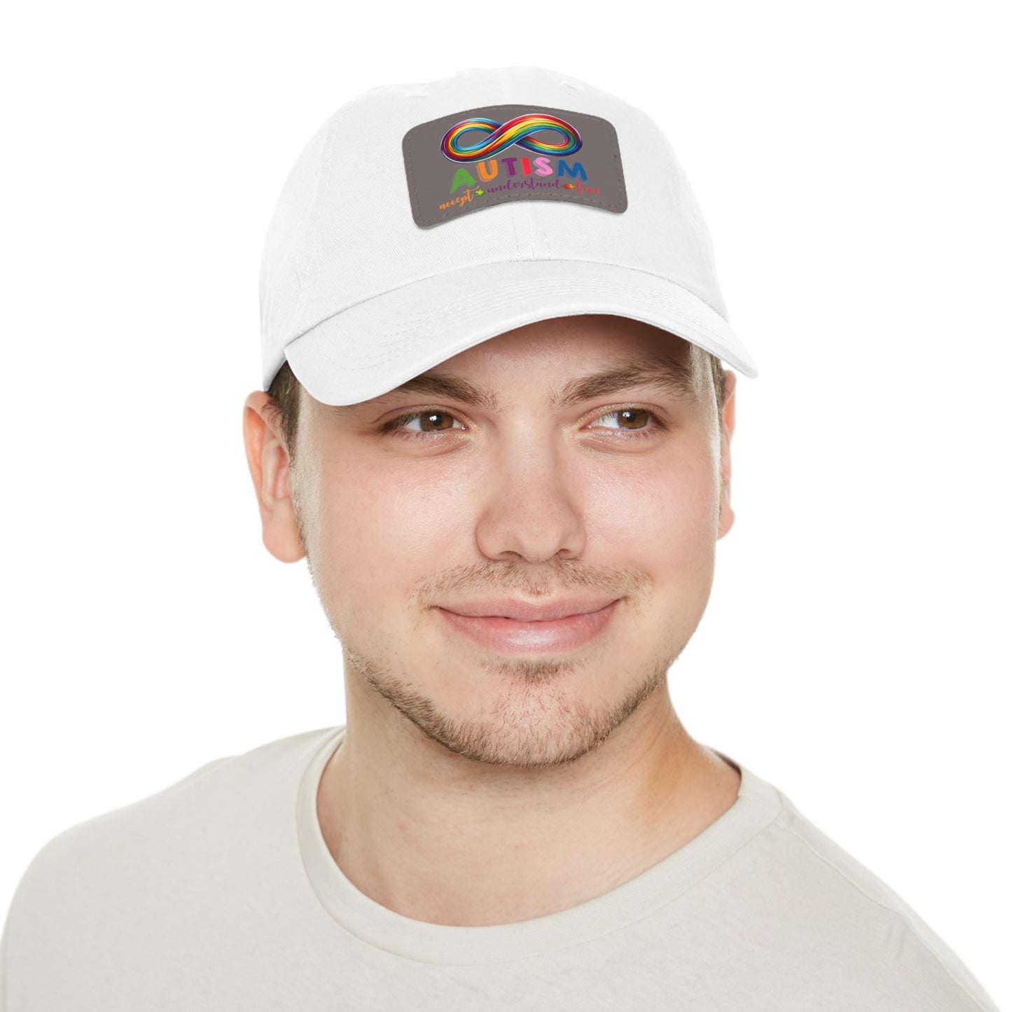 Autism Accept Dad Hat with Leather Patch (Rectangle)