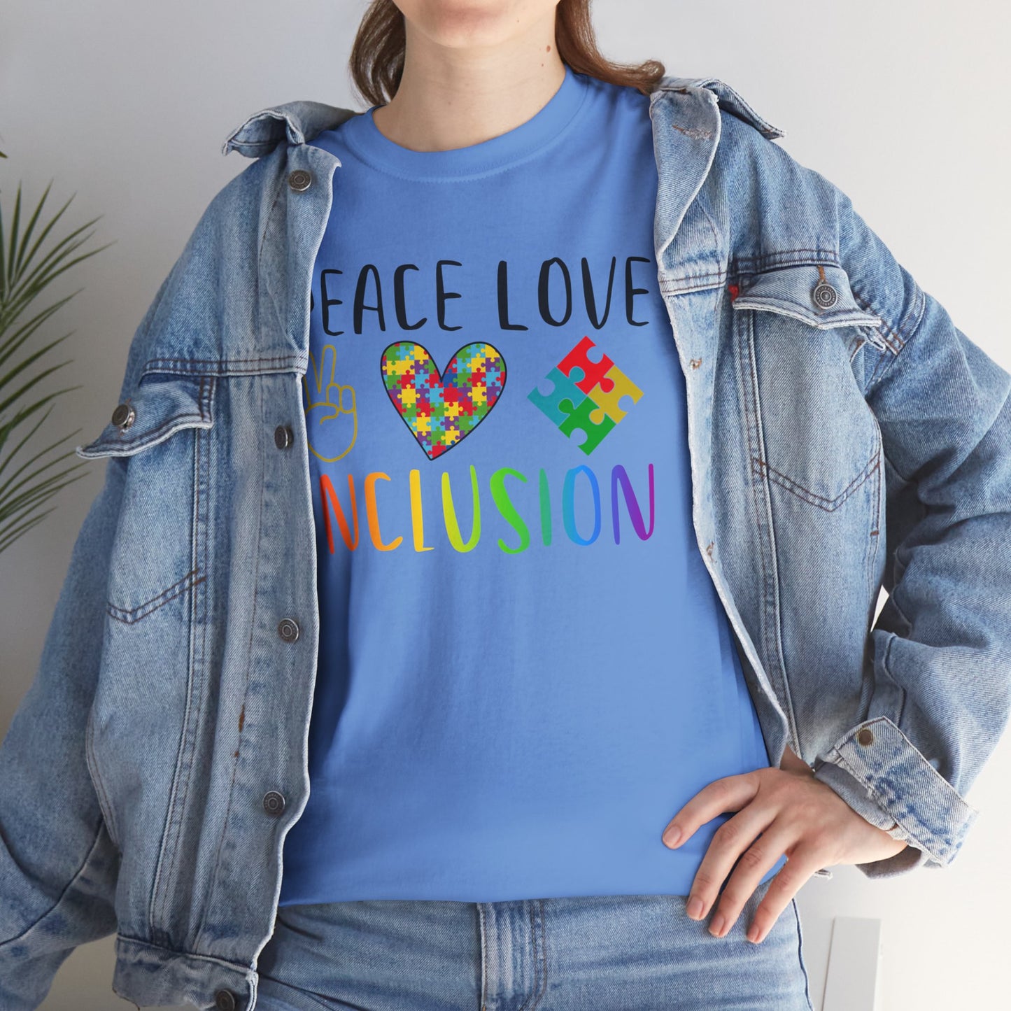 Autism Peace Love Inclusion Unisex Heavy Cotton Tee