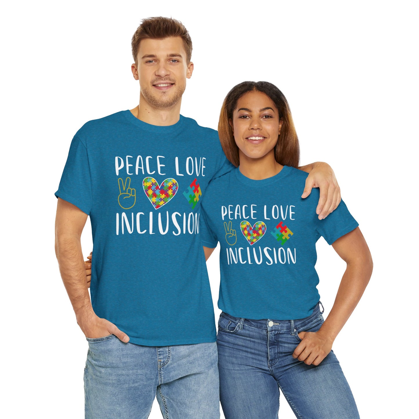 Autism Peace Love Inclusion Unisex Heavy Cotton Tee