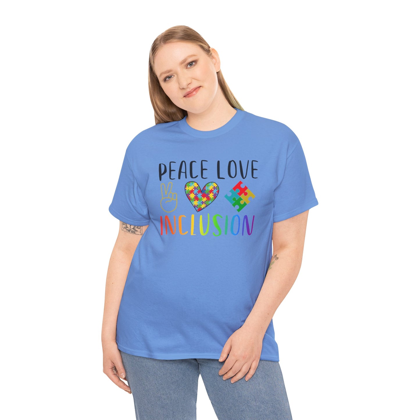 Autism Peace Love Inclusion Unisex Heavy Cotton Tee