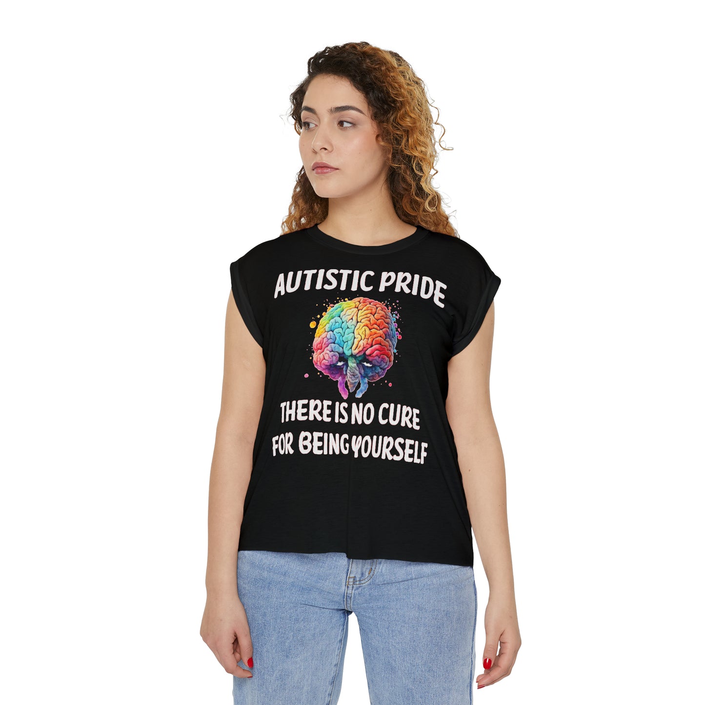 Autistic Pride Women’s Flowy Rolled Cuffs Muscle Tee