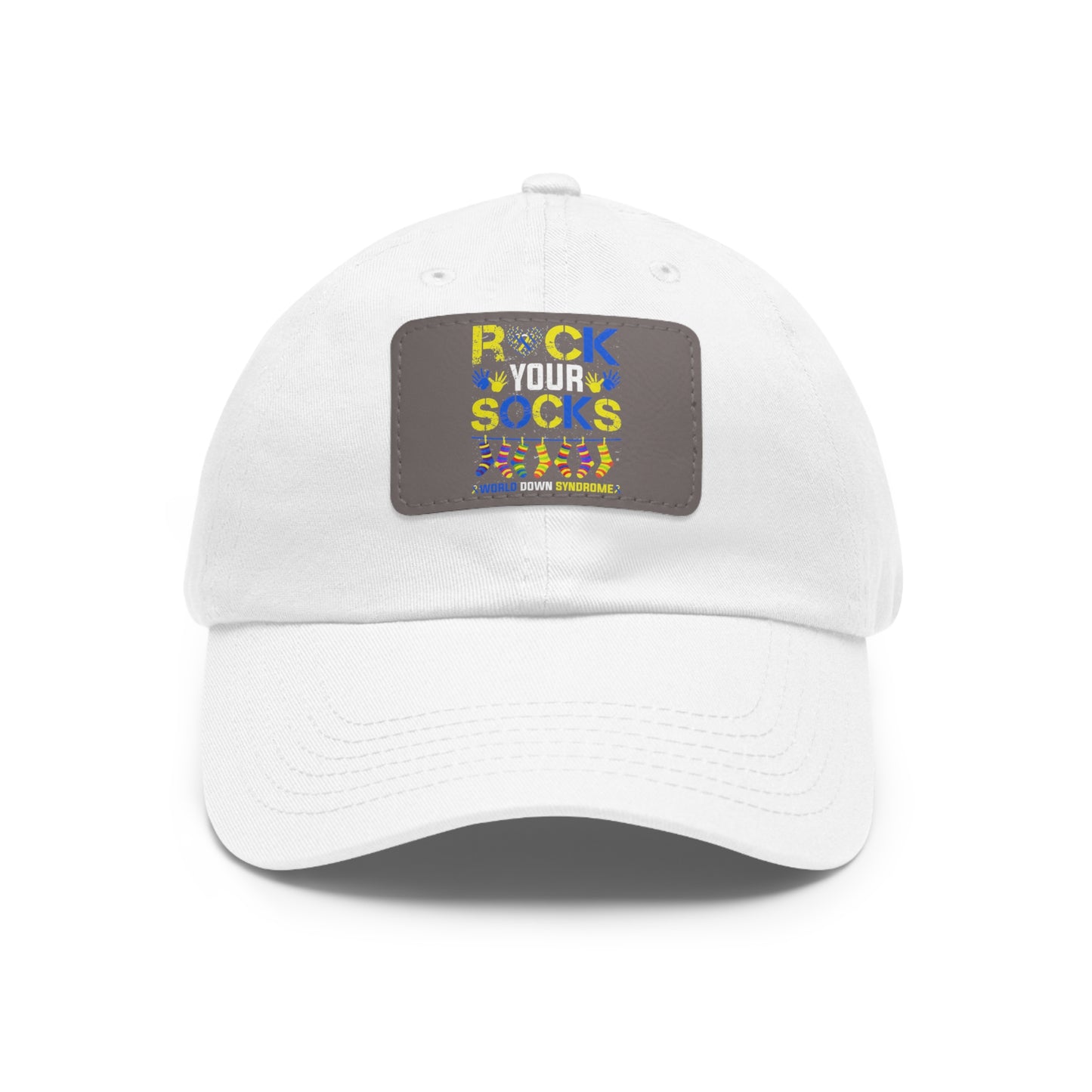 Rock your socks Down Syndrome Dad Hat with Leather Patch (Rectangle)