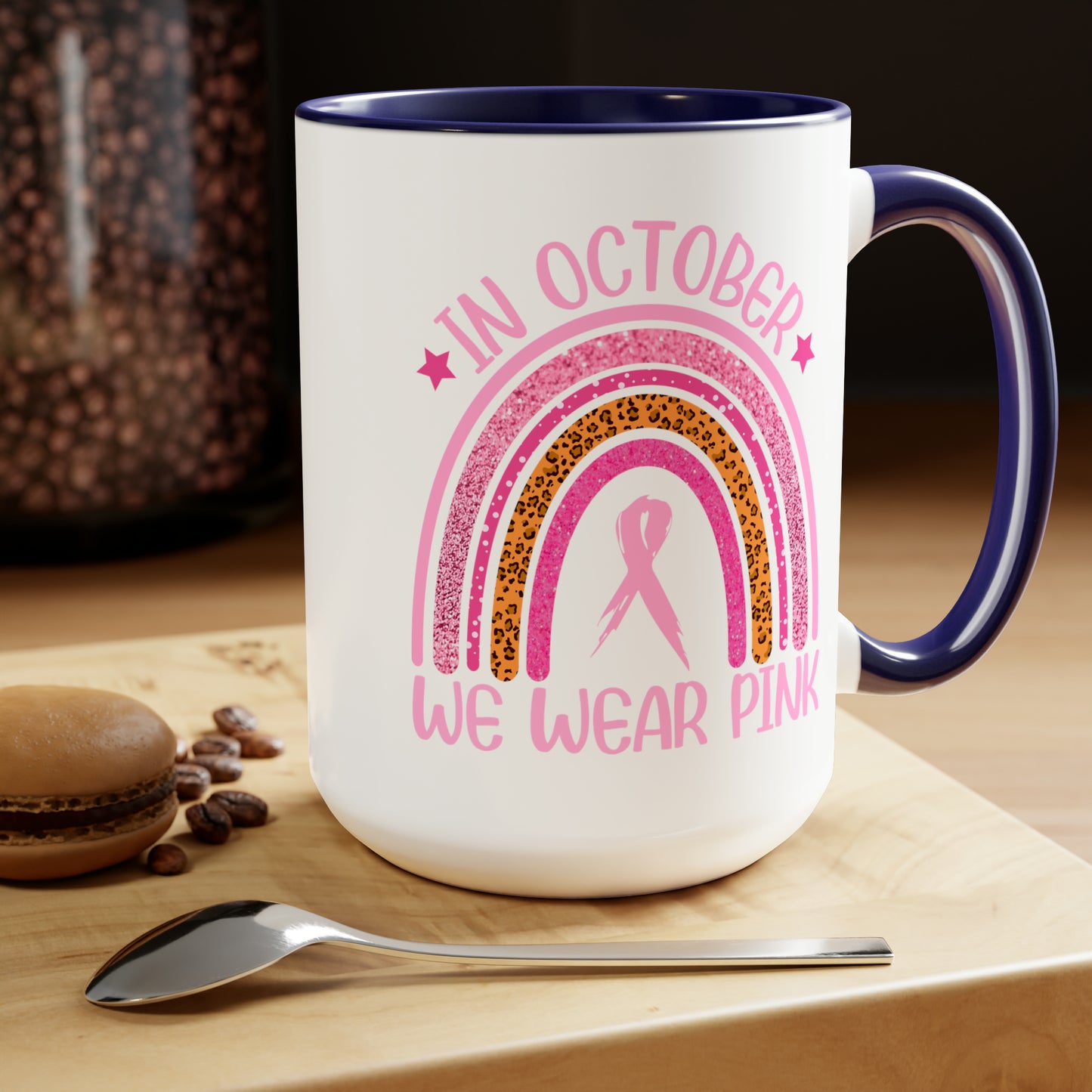 In October we wear Pink Two-Tone Coffee Mugs, 15oz