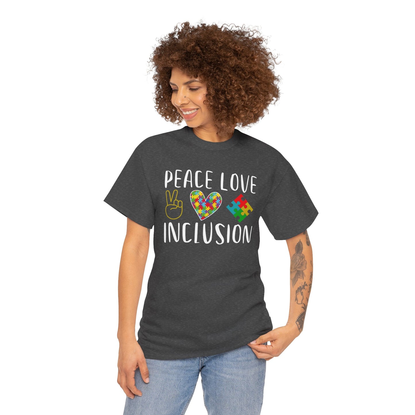 Autism Peace Love Inclusion Unisex Heavy Cotton Tee