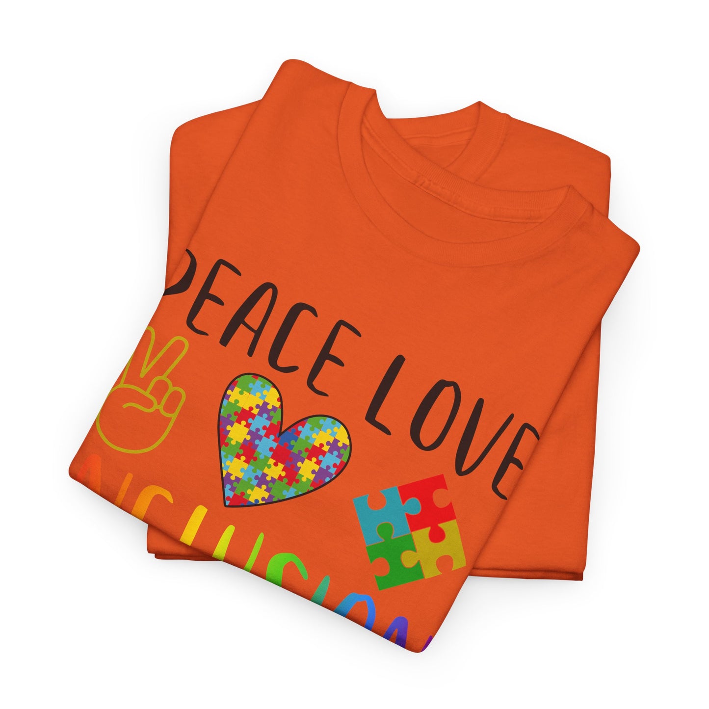 Autism Peace Love Inclusion Unisex Heavy Cotton Tee