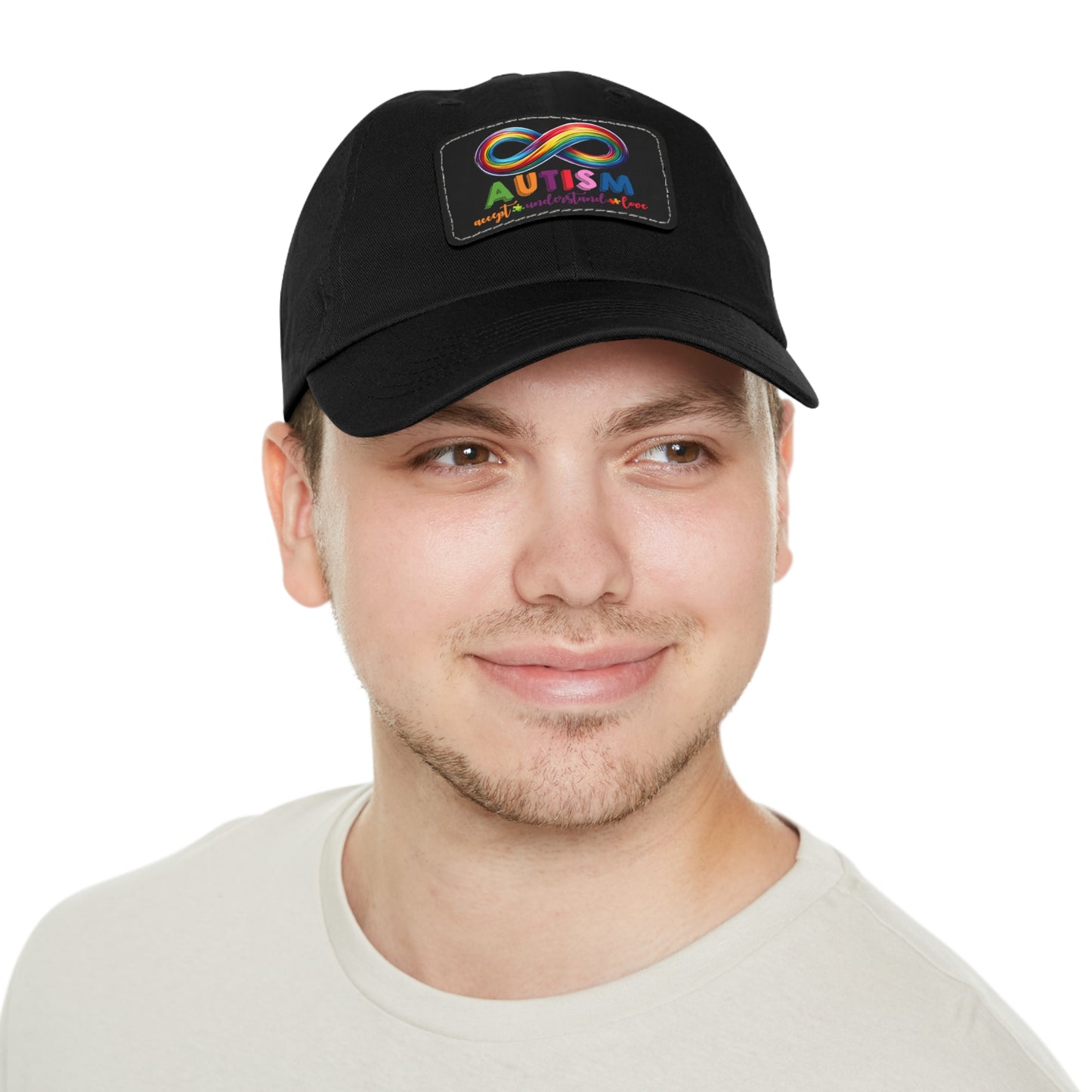 Autism Accept Dad Hat with Leather Patch (Rectangle)