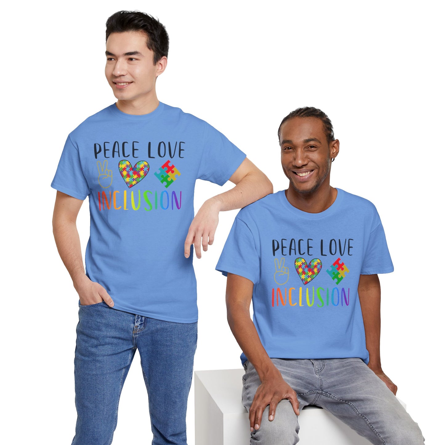 Autism Peace Love Inclusion Unisex Heavy Cotton Tee