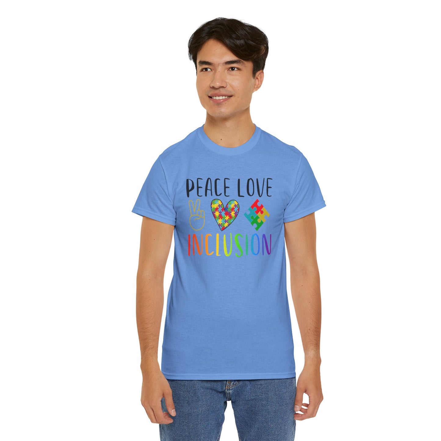 Autism Peace Love Inclusion Unisex Heavy Cotton Tee