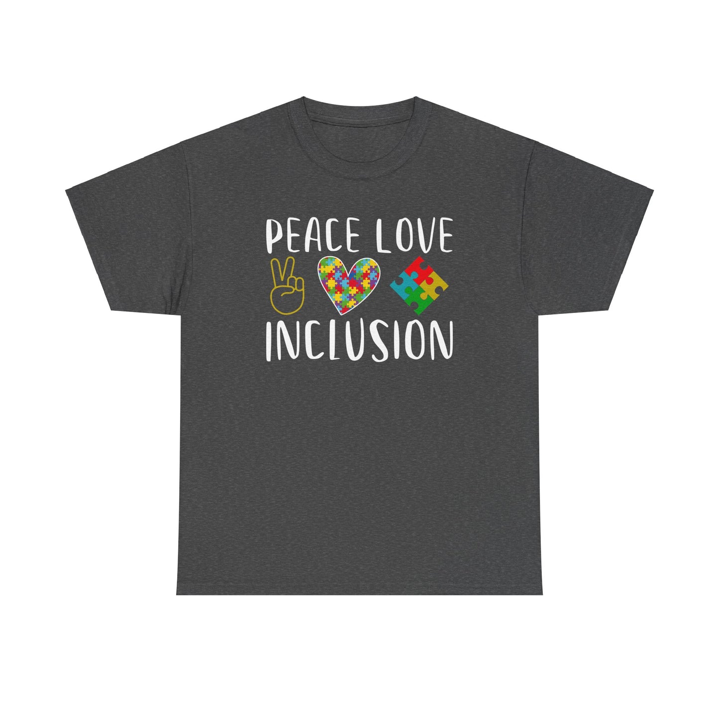 Autism Peace Love Inclusion Unisex Heavy Cotton Tee