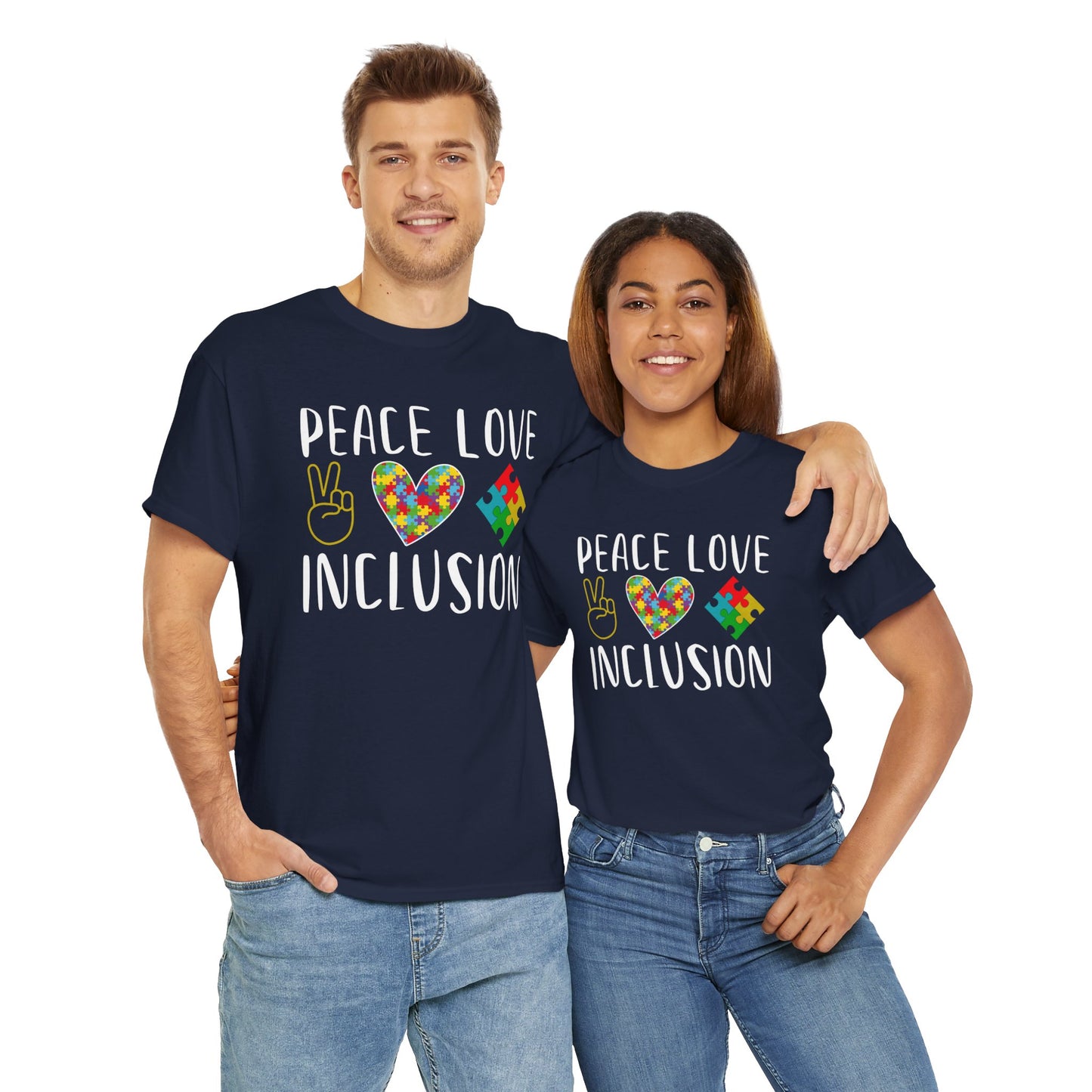 Autism Peace Love Inclusion Unisex Heavy Cotton Tee