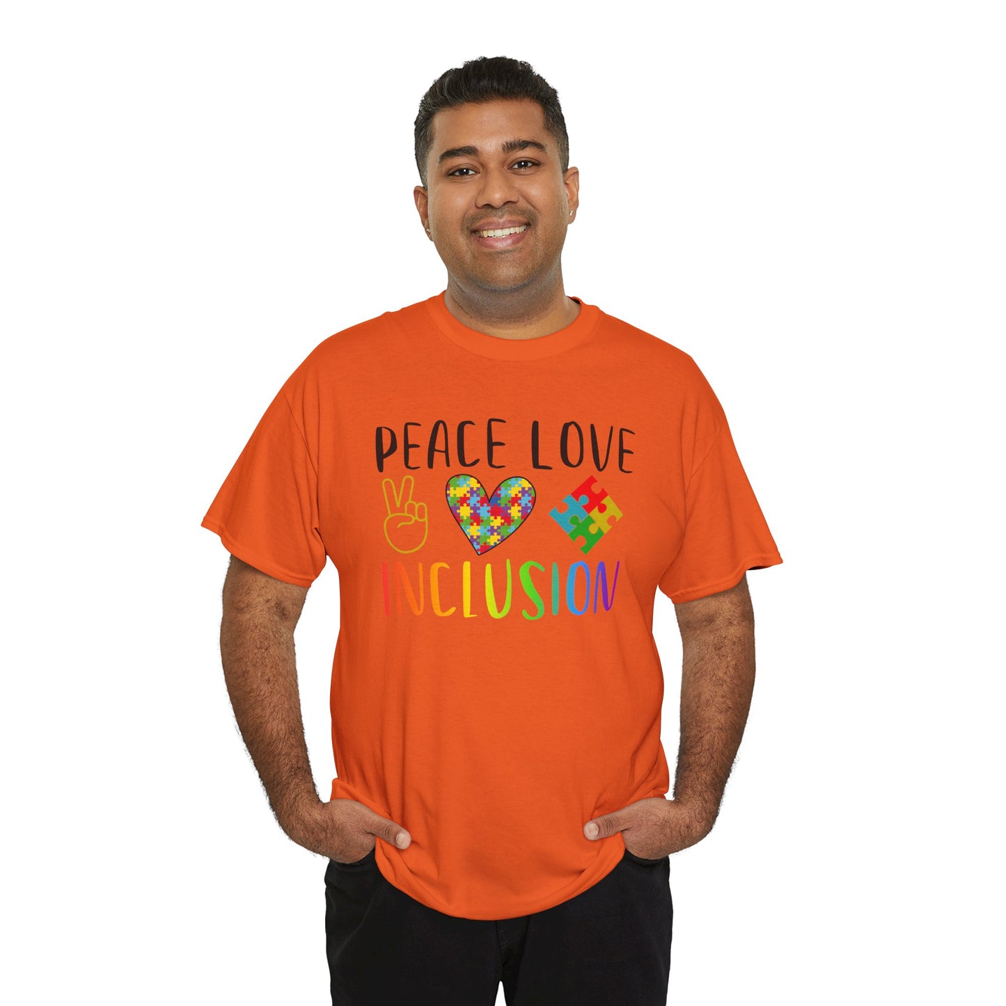 Autism Peace Love Inclusion Unisex Heavy Cotton Tee