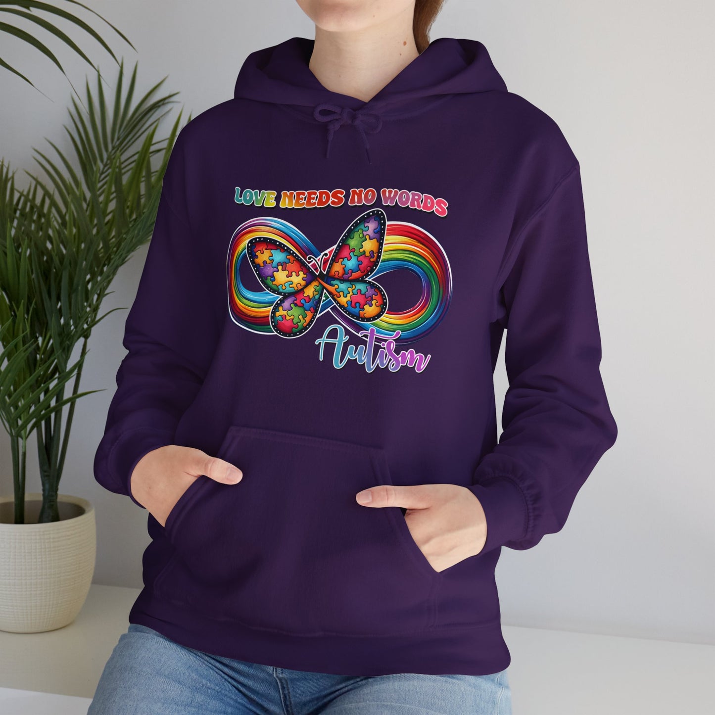 Autism Love needs no words Unisex Heavy Blend™ Hooded Sweatshirt