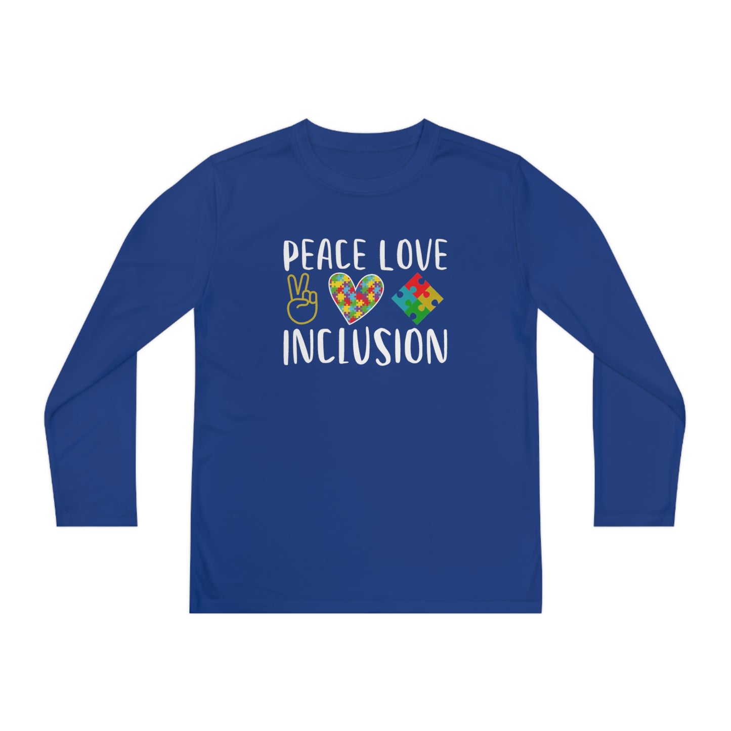 Autism Peace Love Inclusion Youth Long Sleeve Competitor Tee