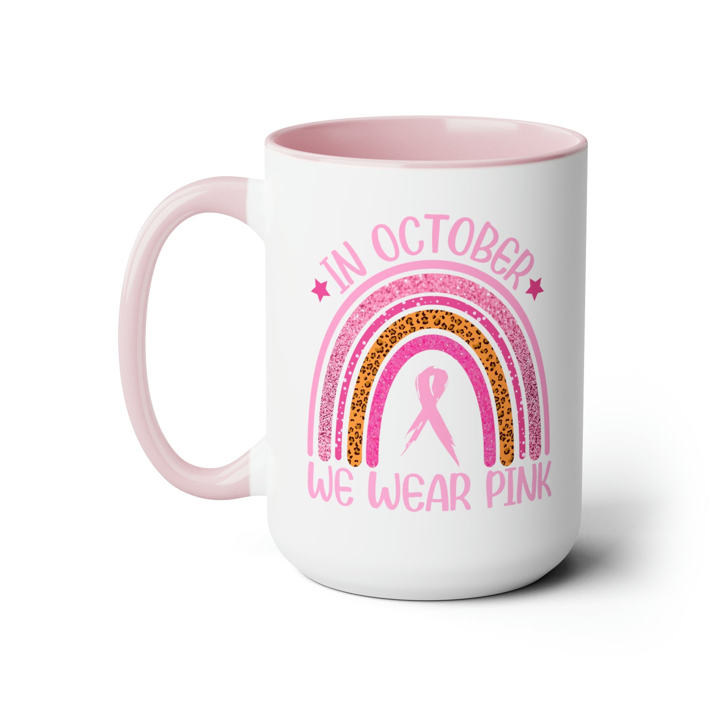 In October we wear Pink Two-Tone Coffee Mugs, 15oz