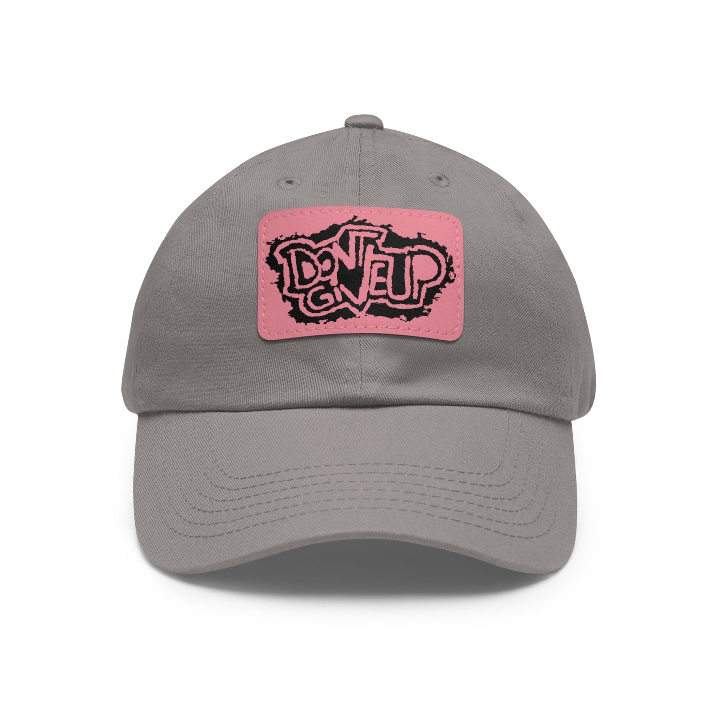 Don't Give Up Dad Hat with Leather Patch (Rectangle)