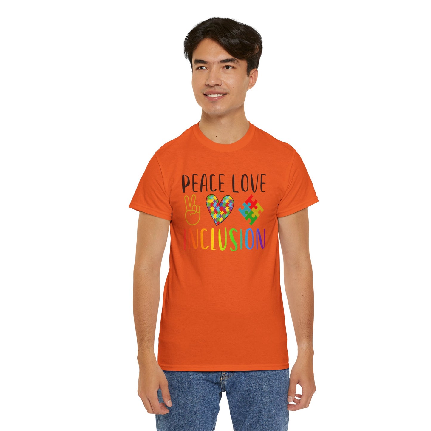 Autism Peace Love Inclusion Unisex Heavy Cotton Tee