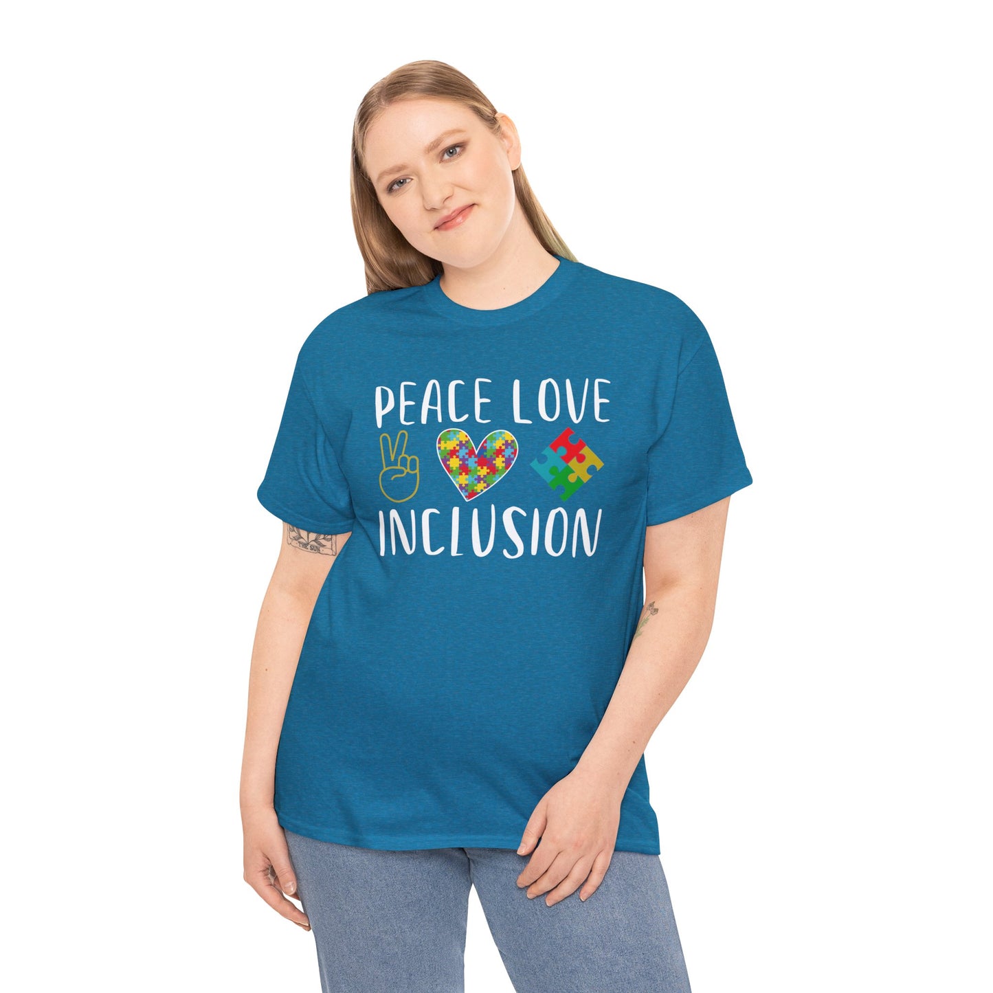 Autism Peace Love Inclusion Unisex Heavy Cotton Tee