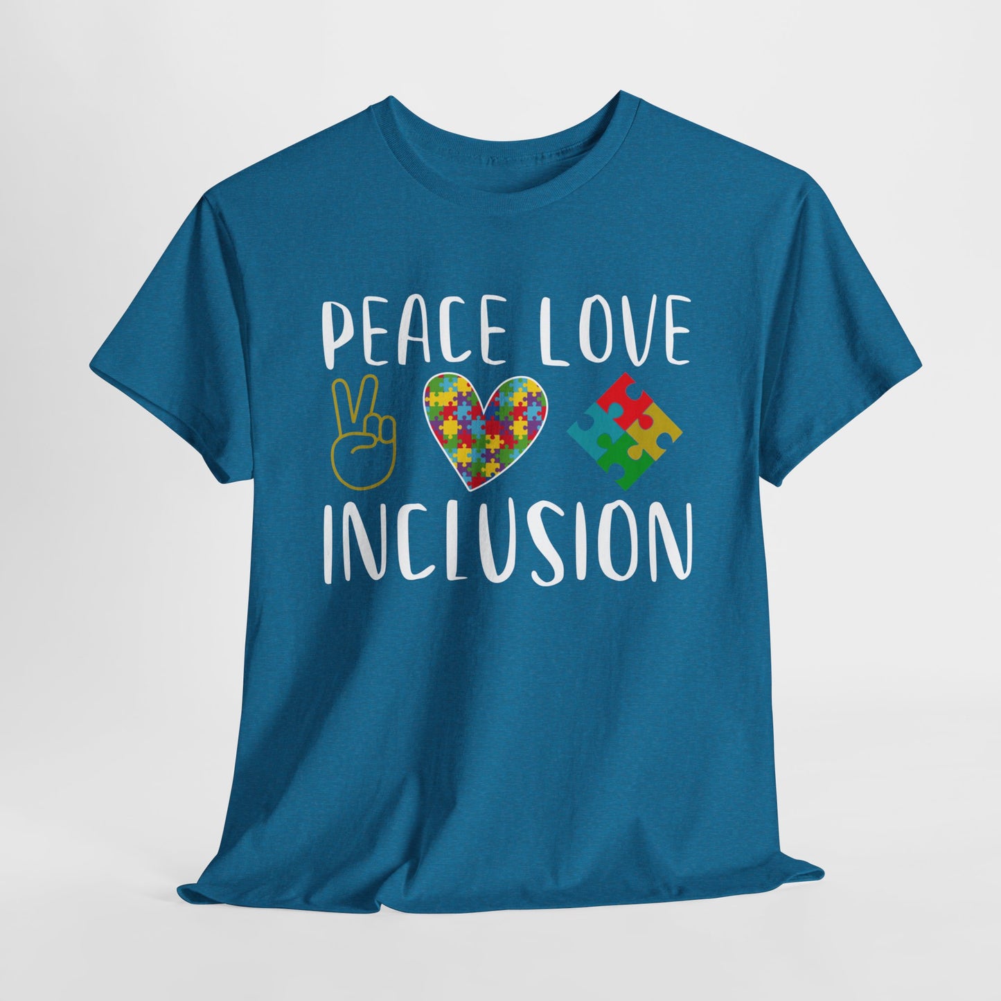 Autism Peace Love Inclusion Unisex Heavy Cotton Tee