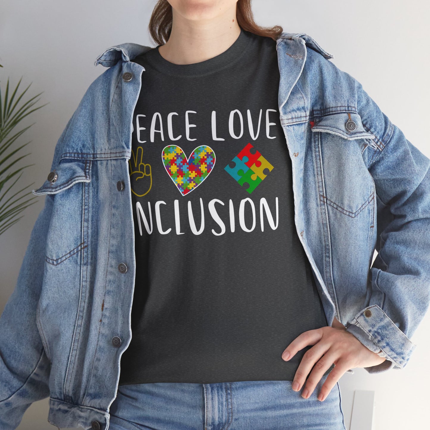 Autism Peace Love Inclusion Unisex Heavy Cotton Tee