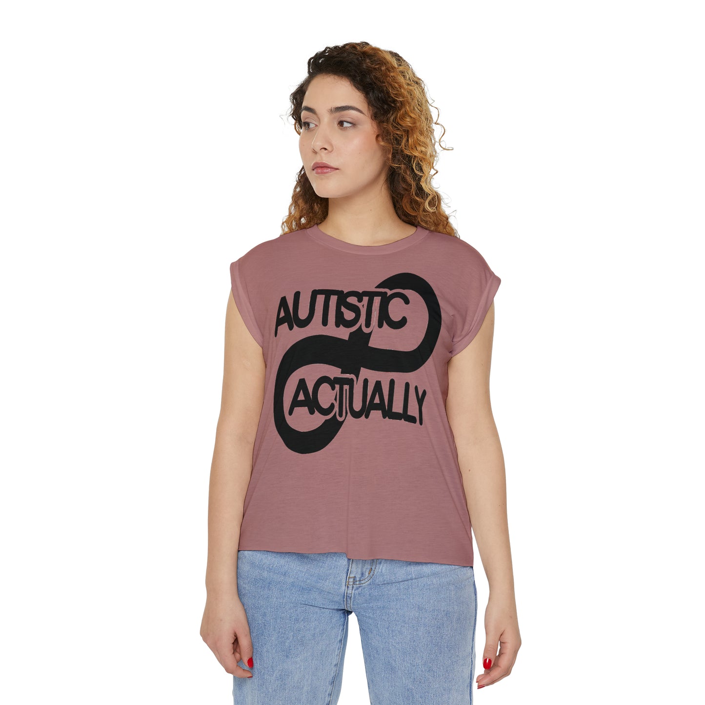 Actually Autistic Women’s Flowy Rolled Cuffs Muscle Tee