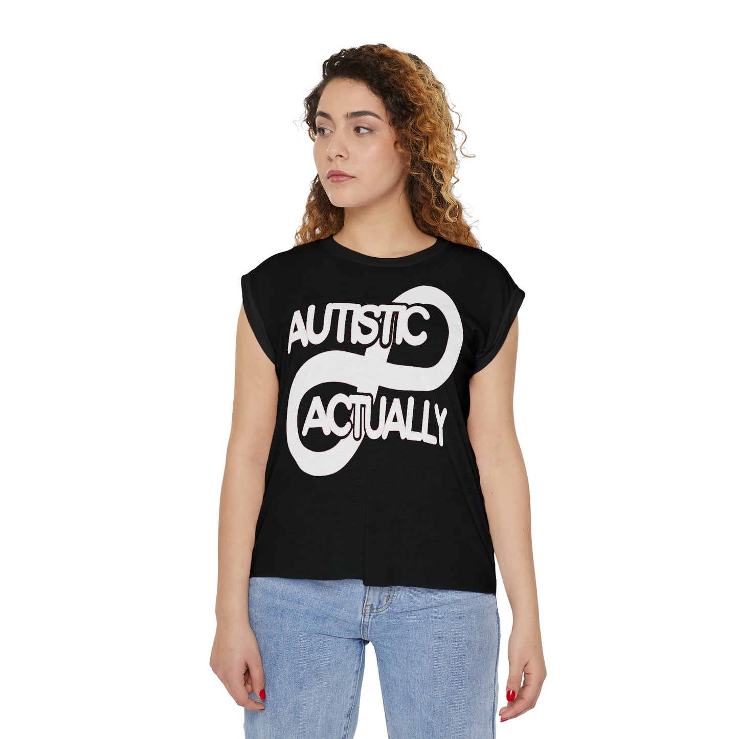 Actually Autistic Women’s Flowy Rolled Cuffs Muscle Tee