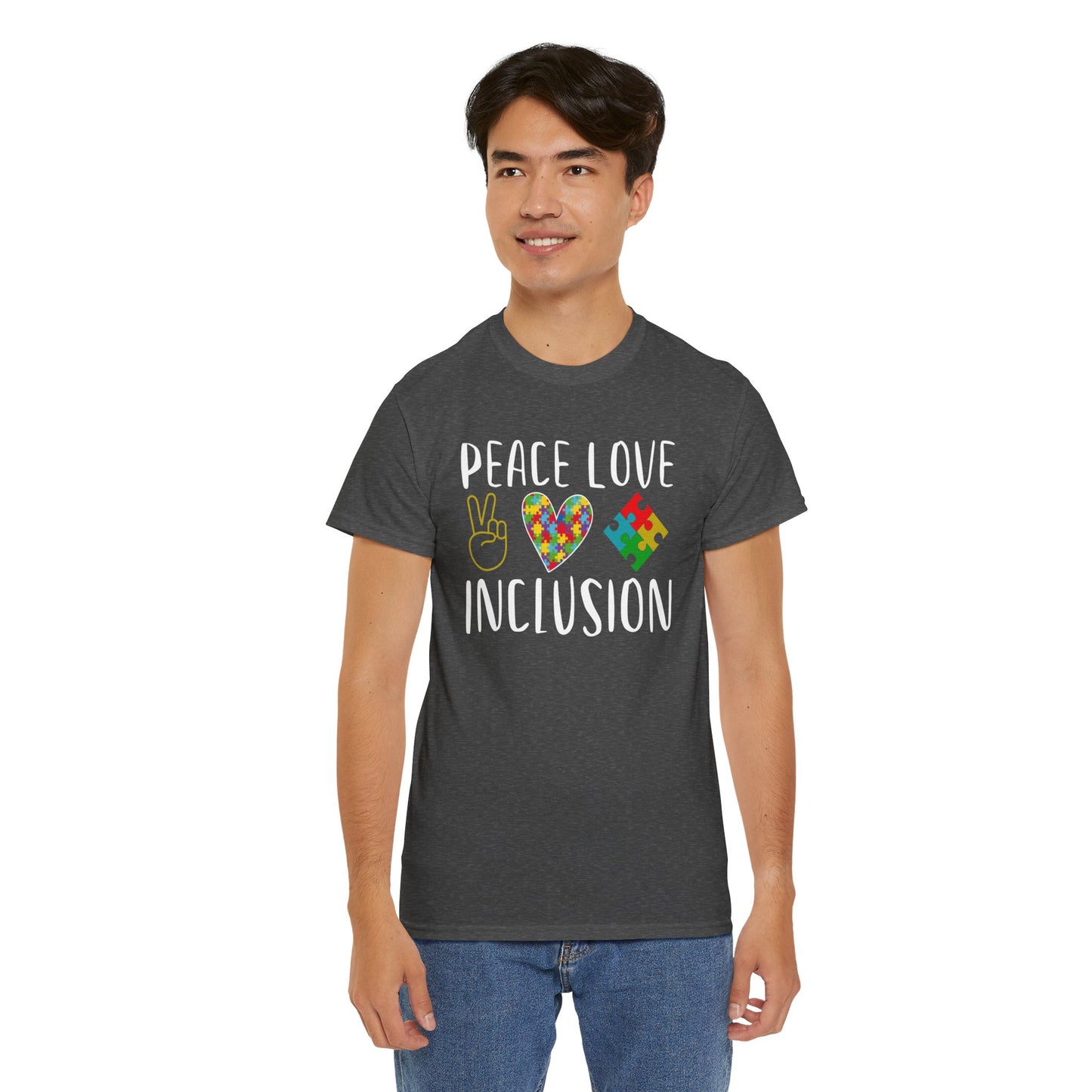 Autism Peace Love Inclusion Unisex Heavy Cotton Tee