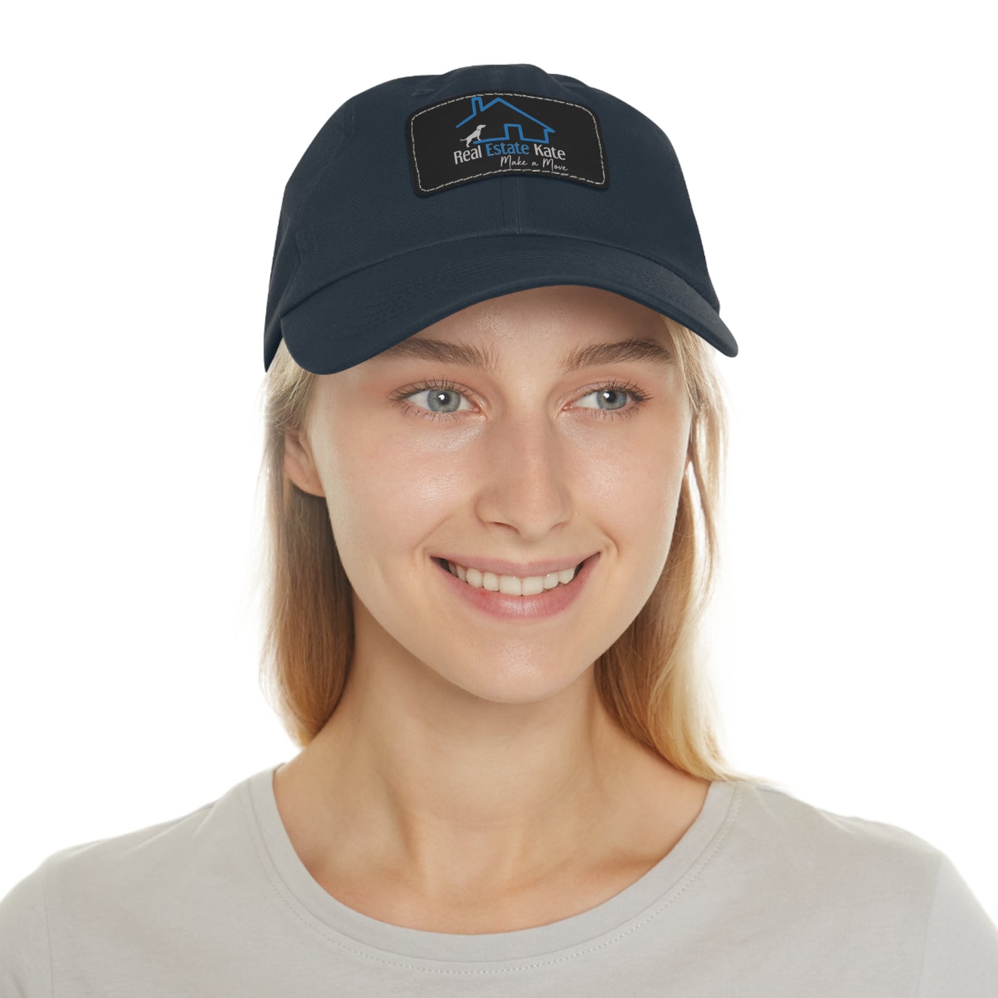 Custom Order Real Estate Kate Grey Dad Hat with Leather Patch (Rectangle)