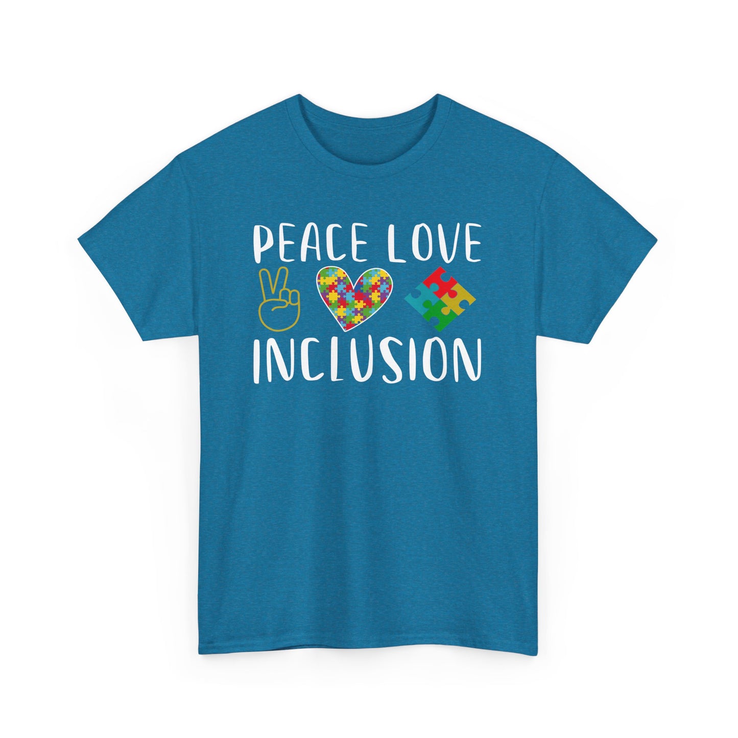 Autism Peace Love Inclusion Unisex Heavy Cotton Tee