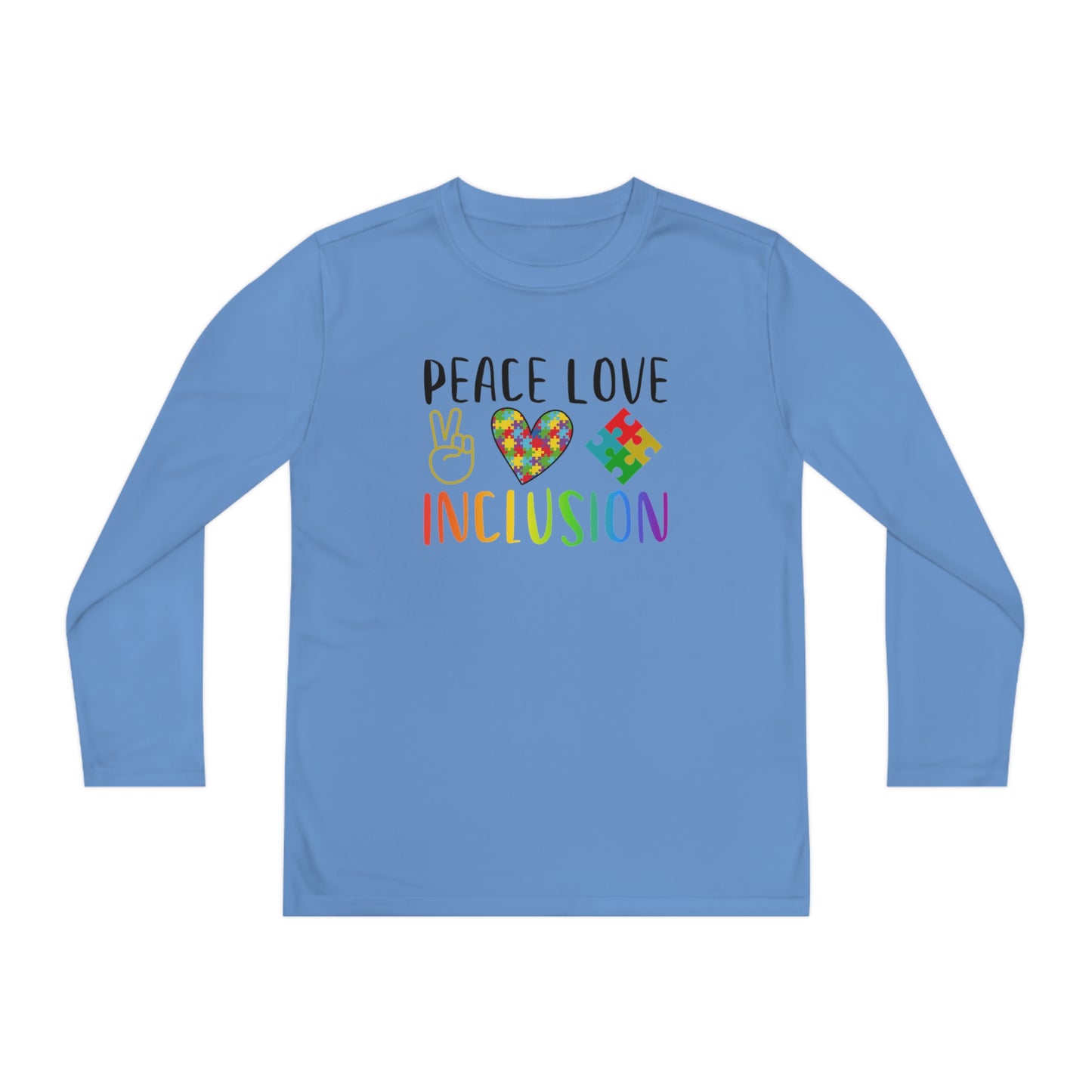 Autism Peace Love Inclusion Youth Long Sleeve Competitor Tee