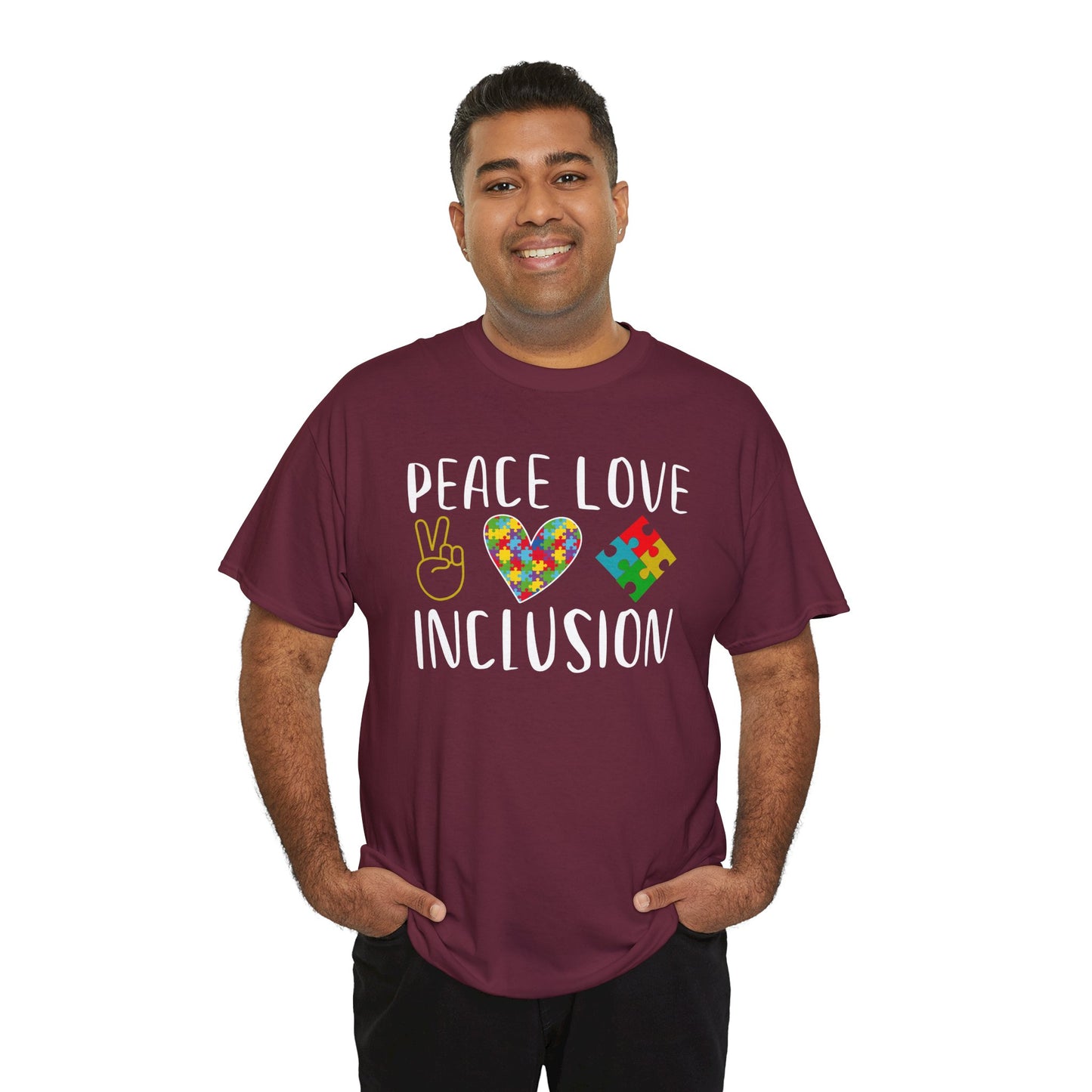 Autism Peace Love Inclusion Unisex Heavy Cotton Tee