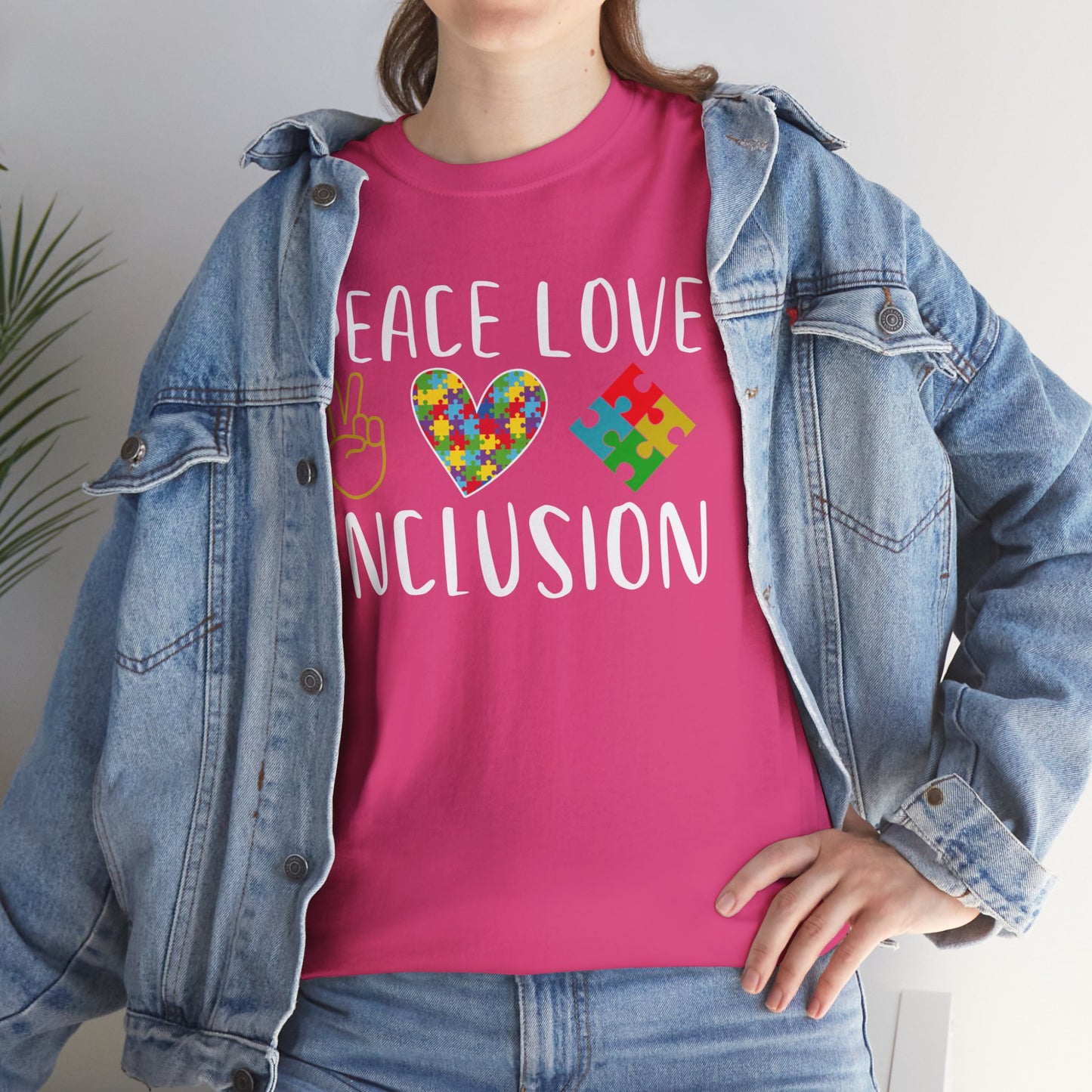 Autism Peace Love Inclusion Unisex Heavy Cotton Tee