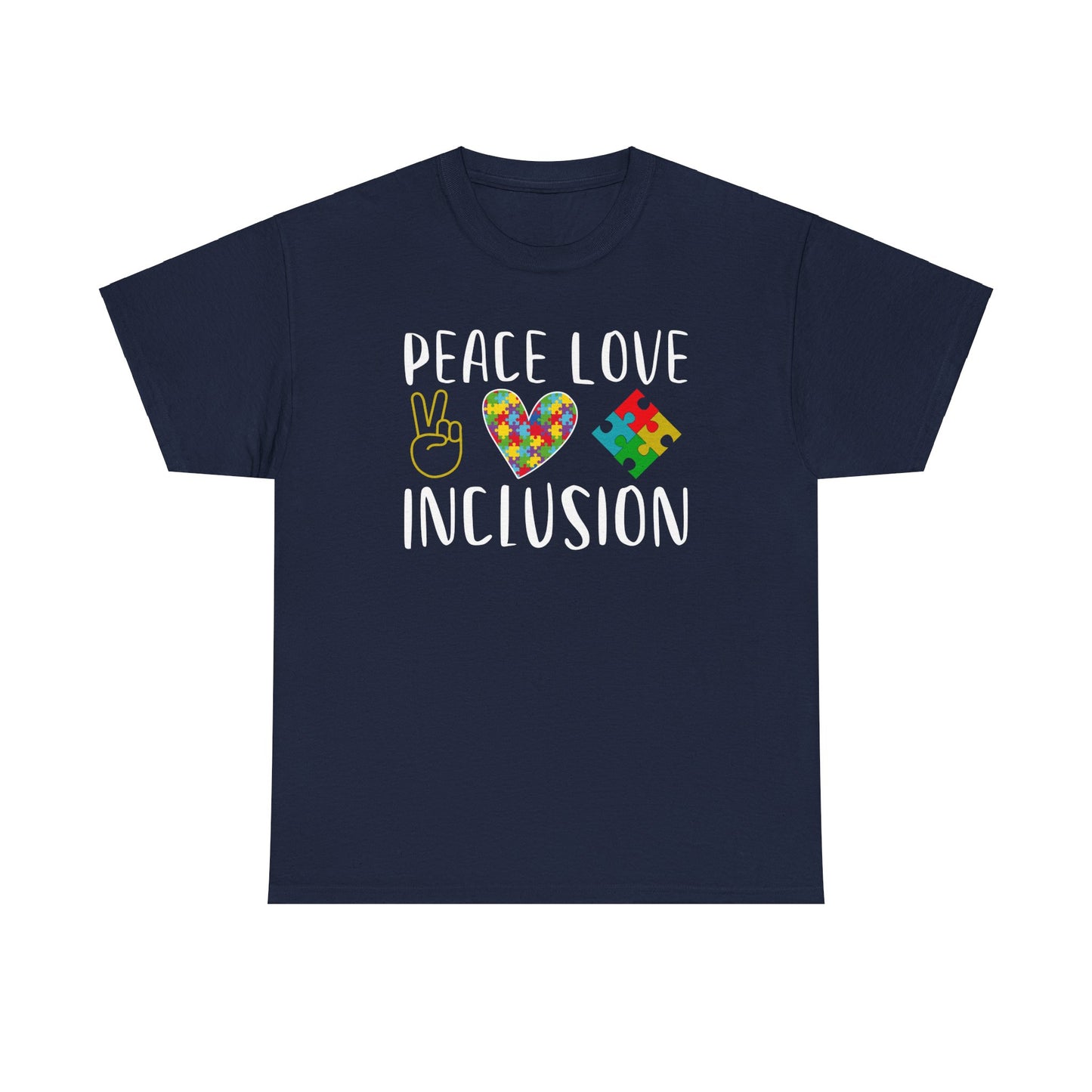 Autism Peace Love Inclusion Unisex Heavy Cotton Tee