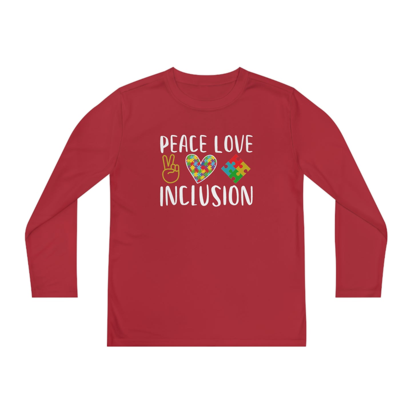 Autism Peace Love Inclusion Youth Long Sleeve Competitor Tee