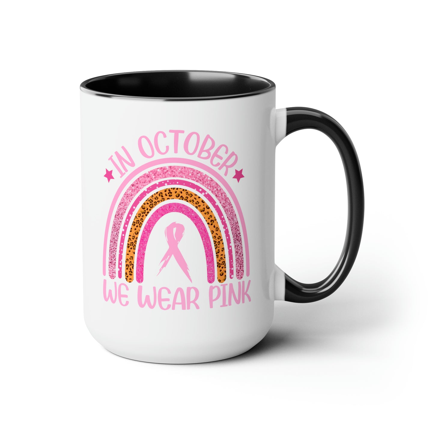 In October we wear Pink Two-Tone Coffee Mugs, 15oz