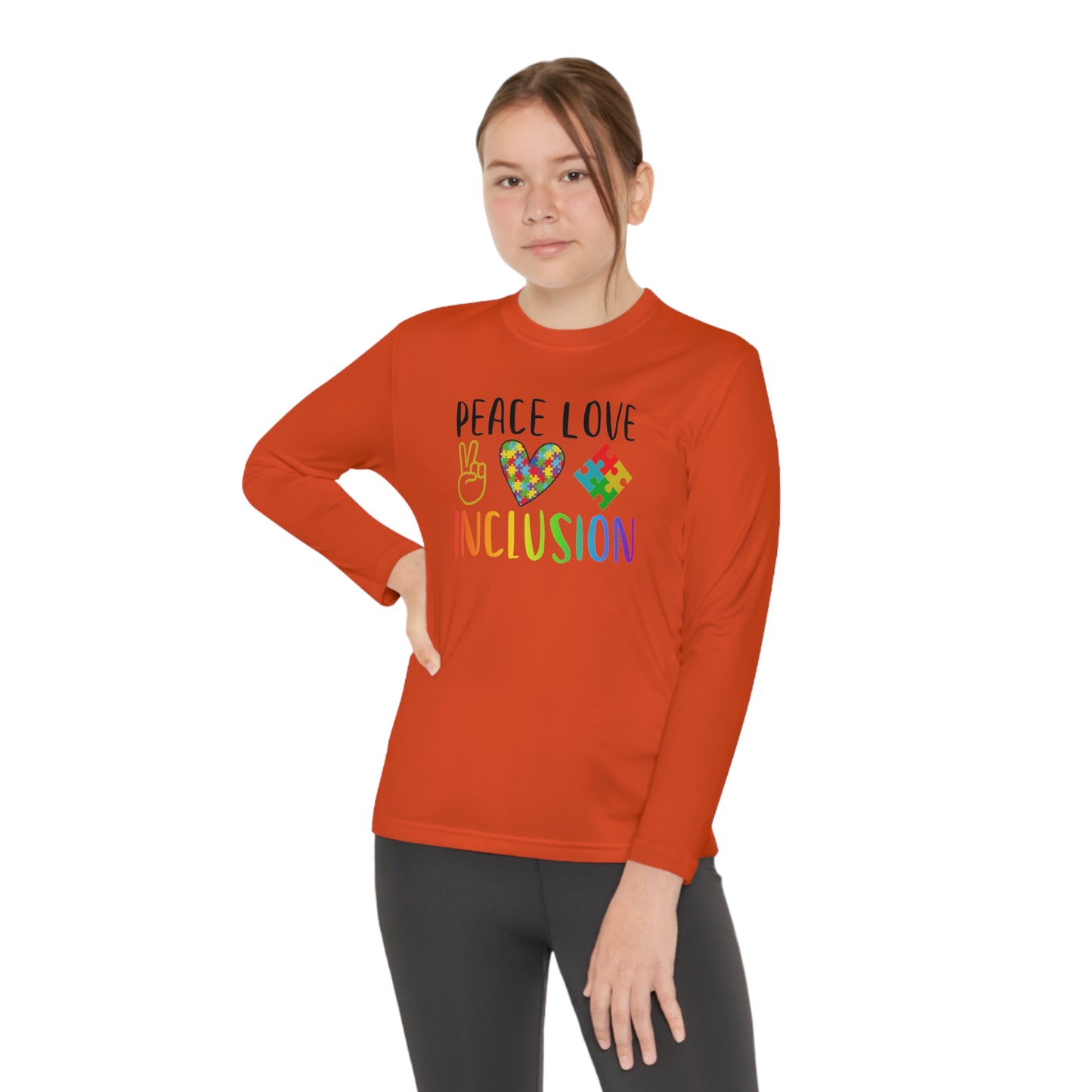 Autism Peace Love Inclusion Youth Long Sleeve Competitor Tee