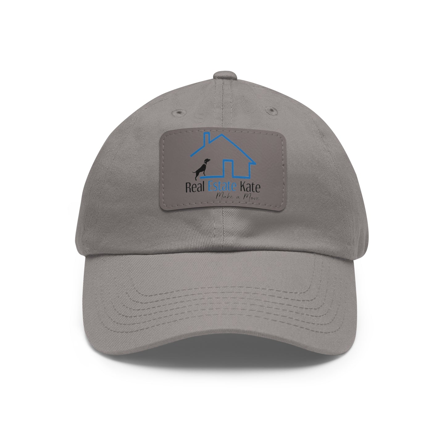 Custom Order Real Estate Kate Grey Dad Hat with Leather Patch (Rectangle)