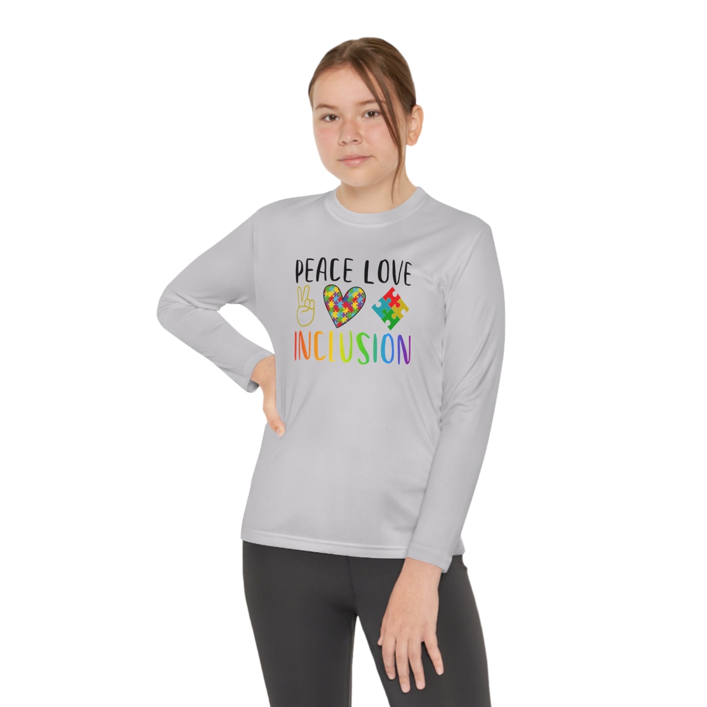 Autism Peace Love Inclusion Youth Long Sleeve Competitor Tee