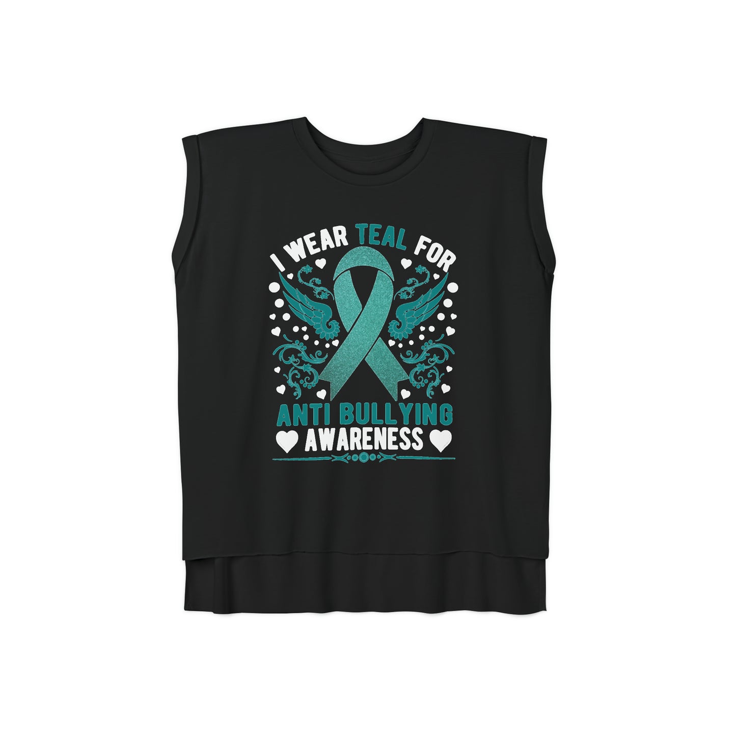 Anti Bully Teal Women’s Flowy Rolled Cuffs Muscle Tee