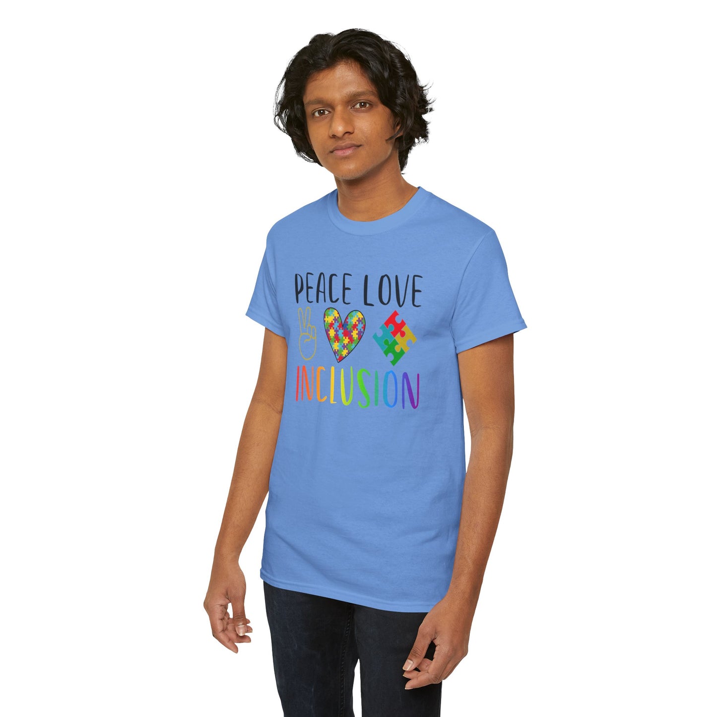 Autism Peace Love Inclusion Unisex Heavy Cotton Tee