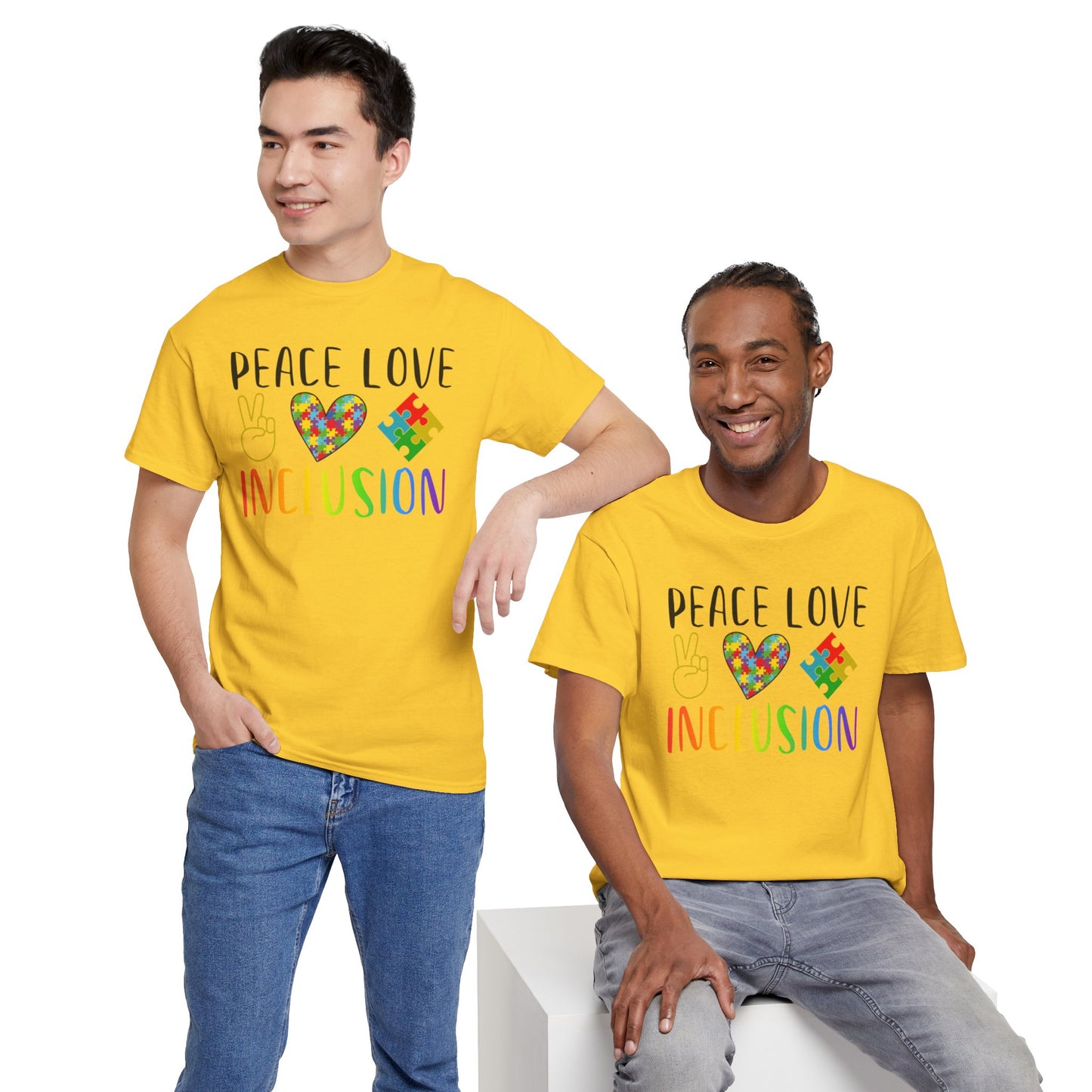 Autism Peace Love Inclusion Unisex Heavy Cotton Tee