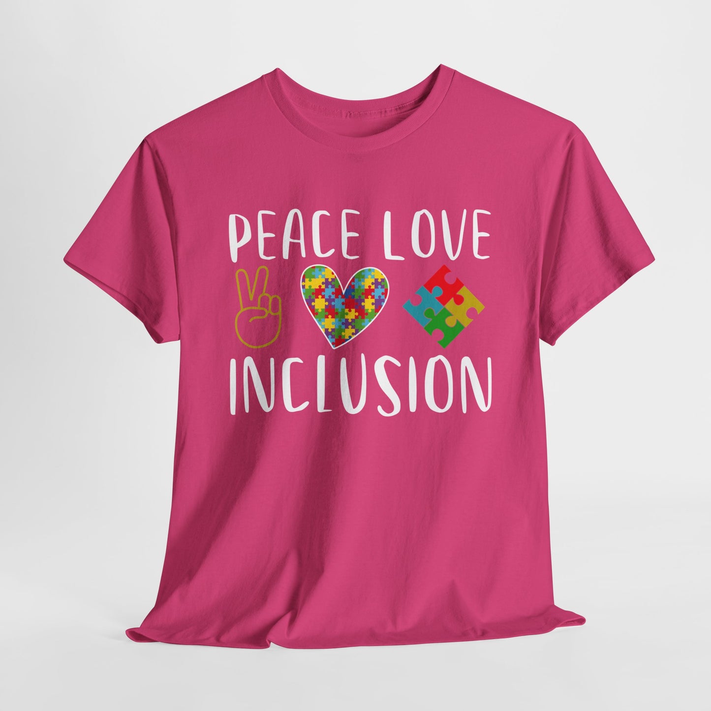 Autism Peace Love Inclusion Unisex Heavy Cotton Tee