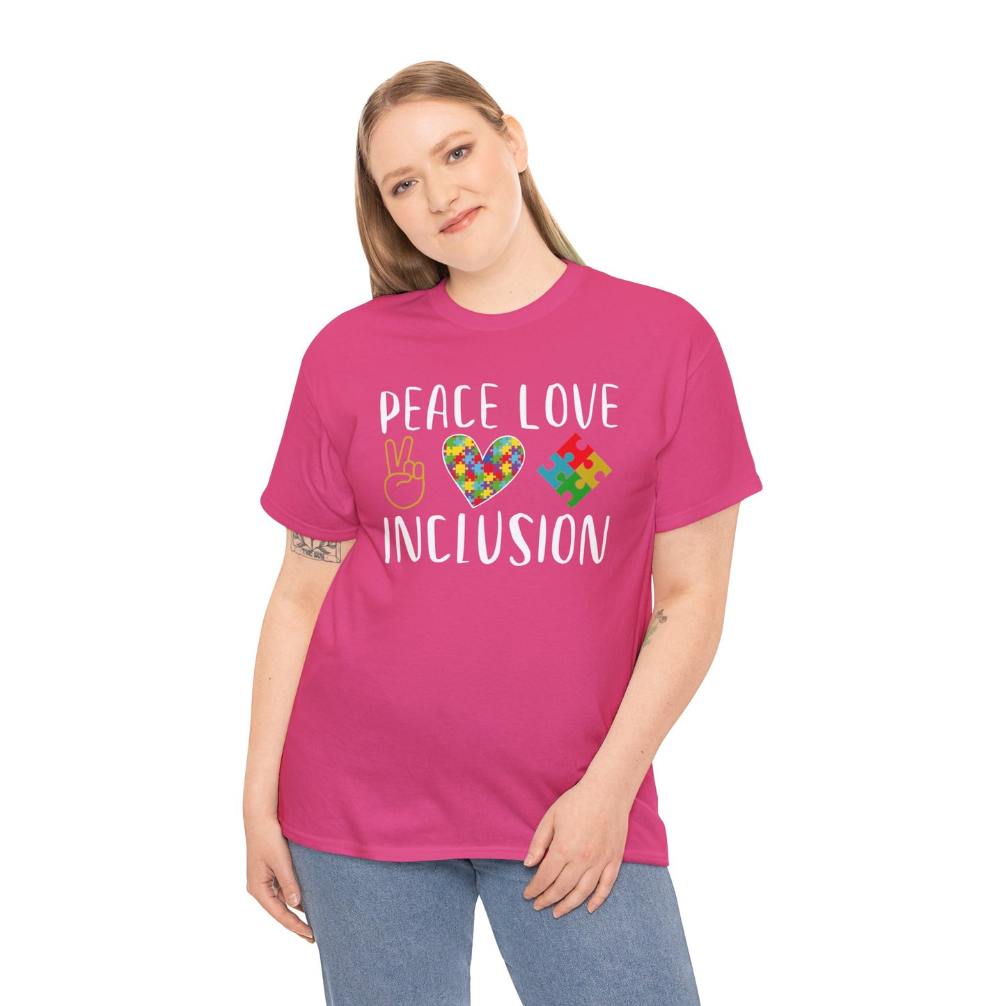 Autism Peace Love Inclusion Unisex Heavy Cotton Tee