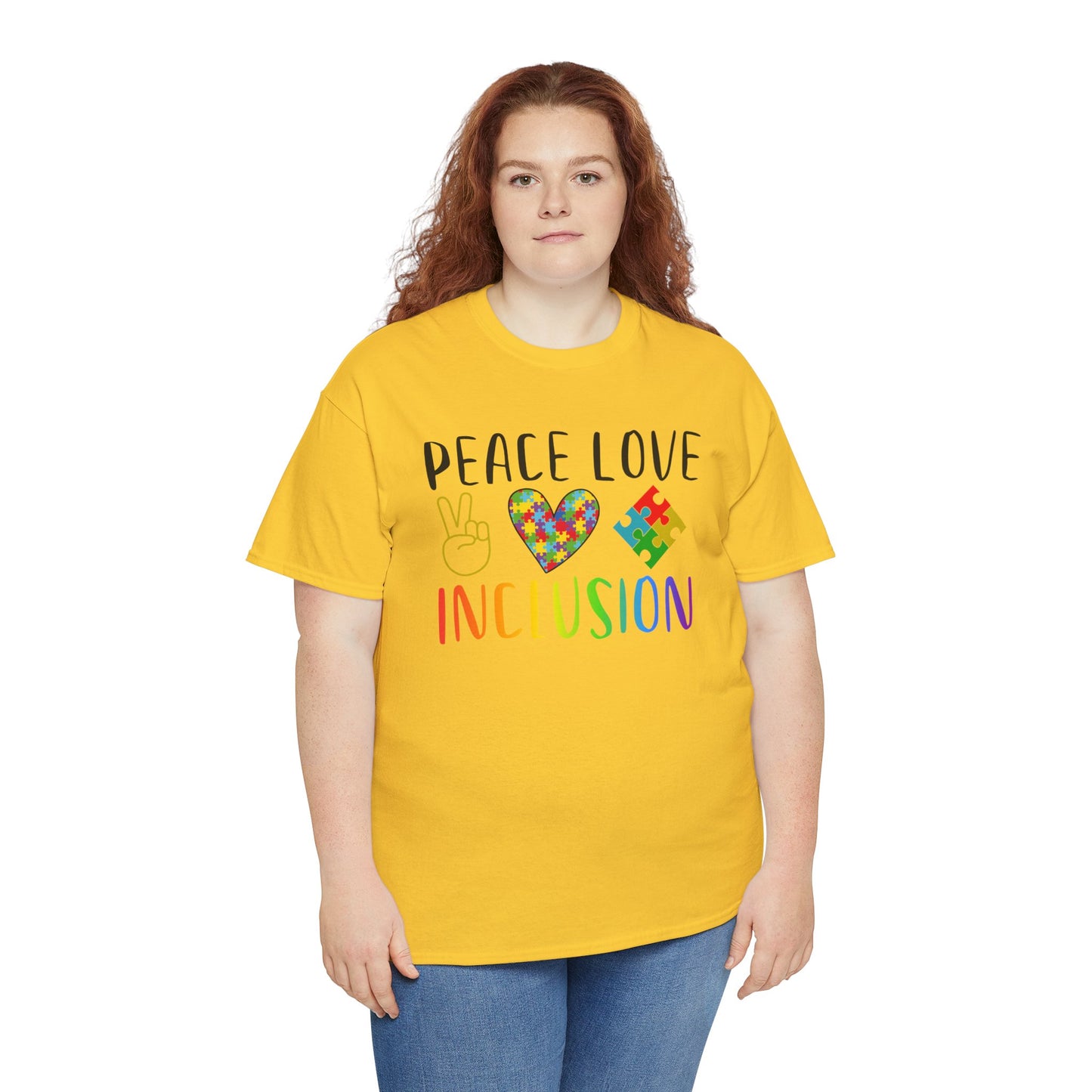 Autism Peace Love Inclusion Unisex Heavy Cotton Tee